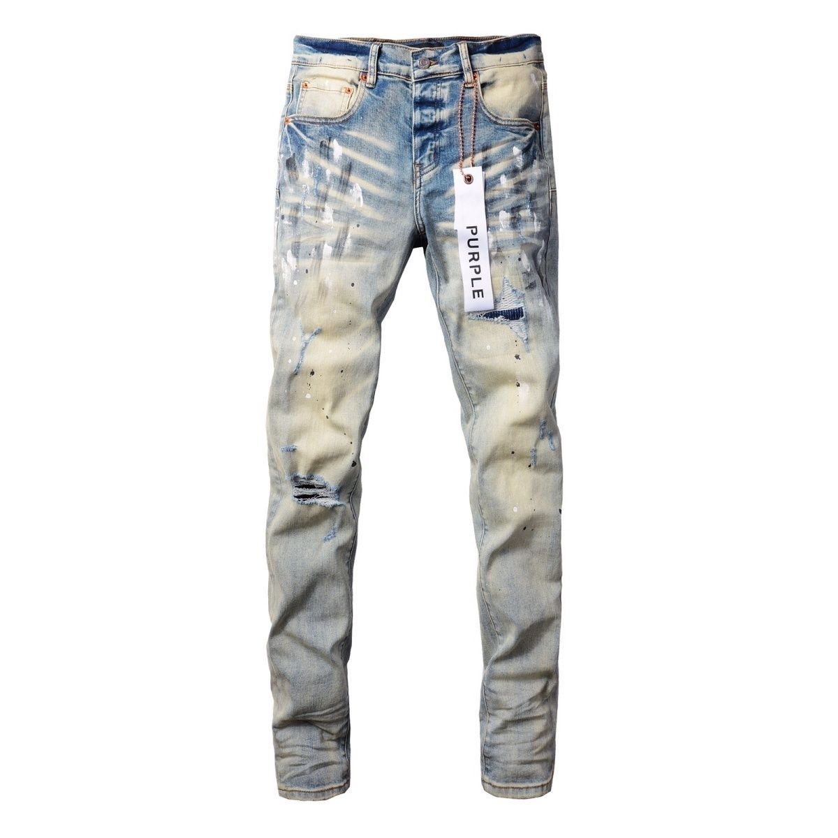 No. 9007 Paint Spots Ripped Jeans Blue