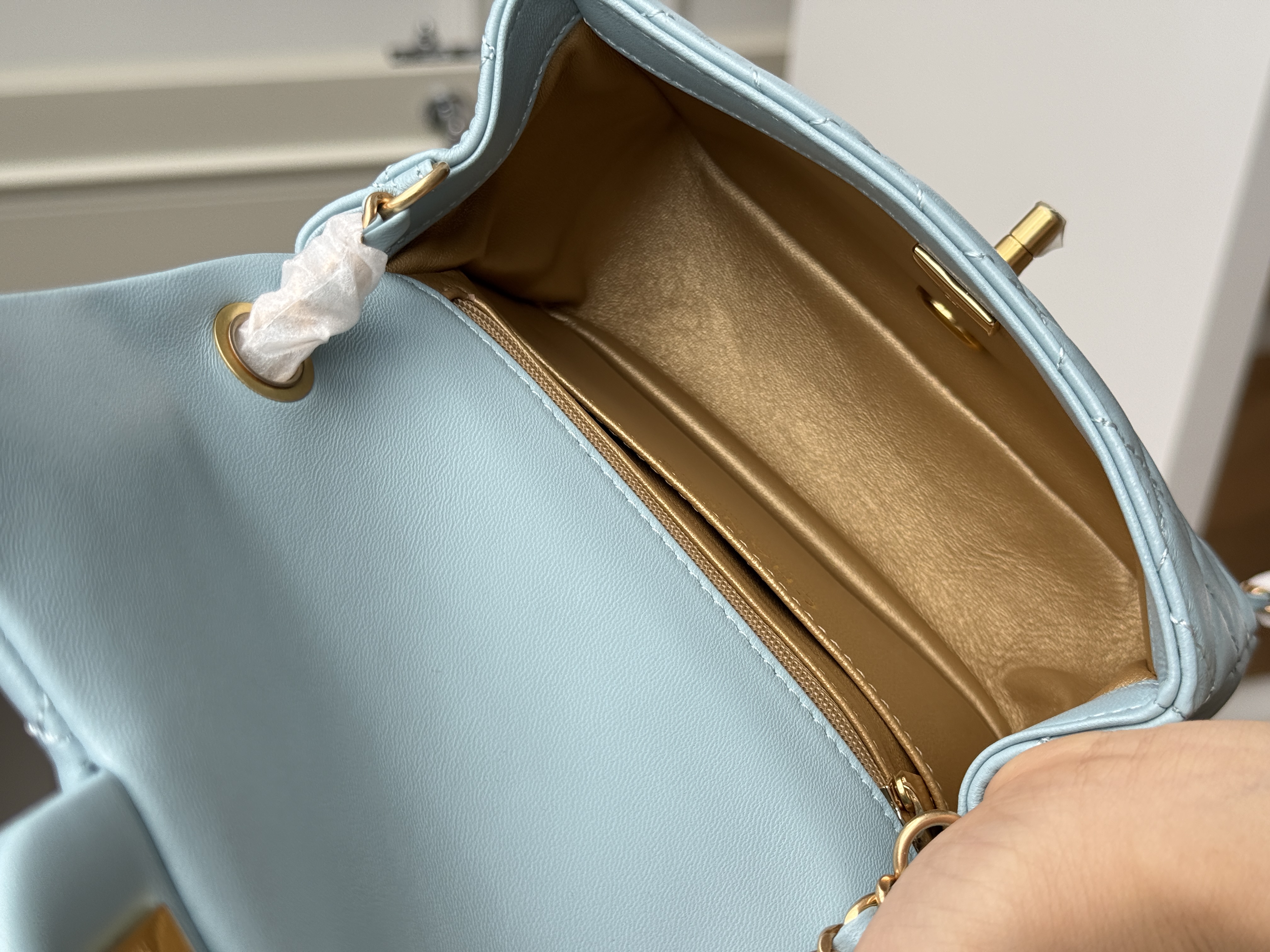 Chanel Baby Blue Lambskin Mini Classic Flap Gold CC Chain Bag