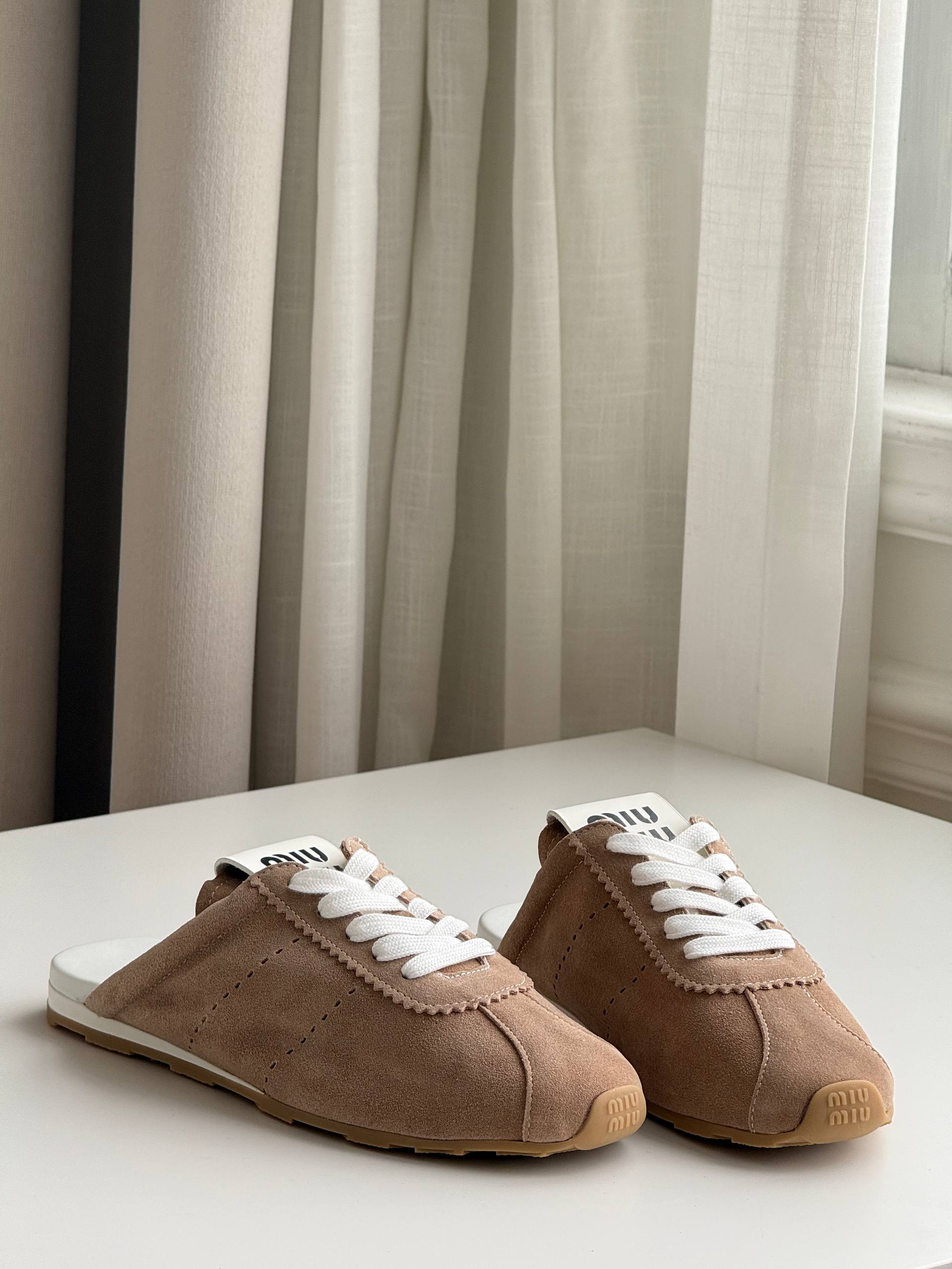 Miu Miu Faded Suede Deck Mules (Cinnamon)