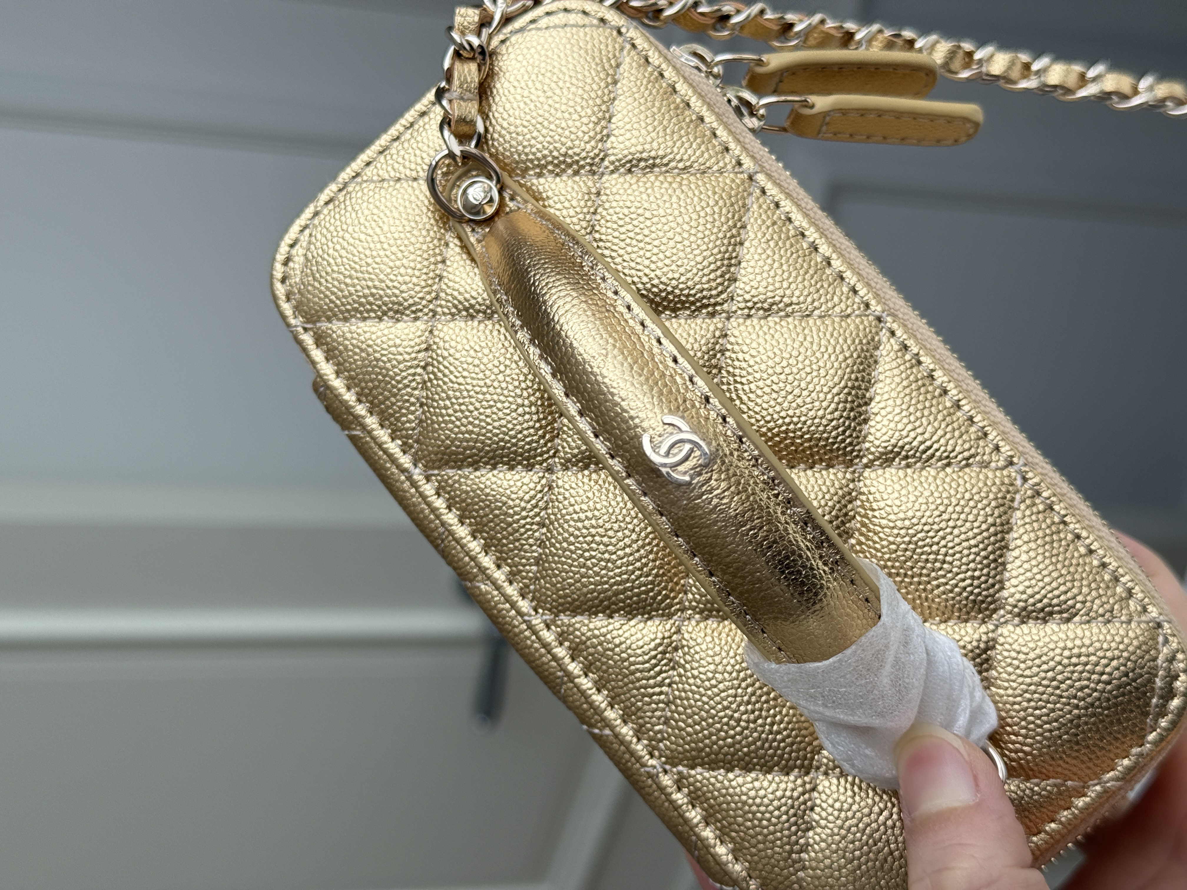 Chanel Metallic Gold Caviar Leather Vanity Case