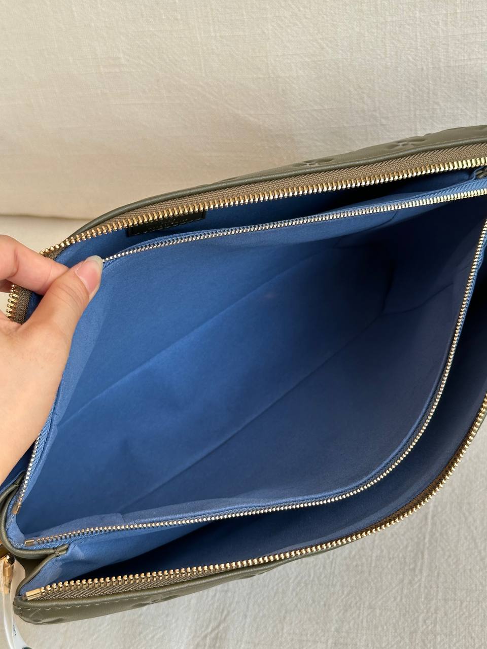 Louis Vuitton Olive Green Monogram Embossed Leather Clutch Pouch
