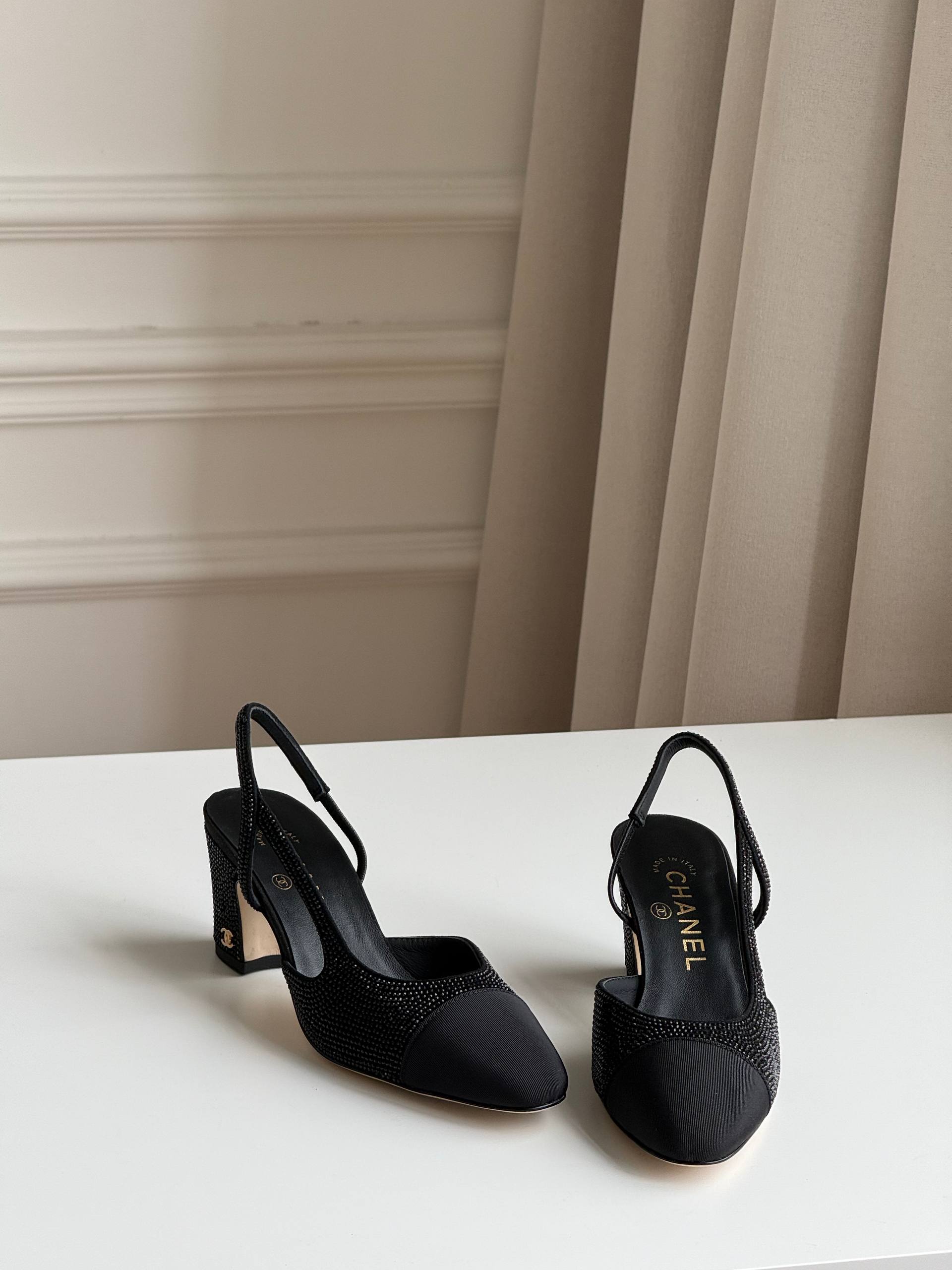 CHANEL Slingbacks, Strass and Satin