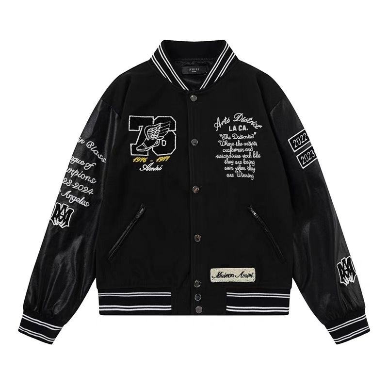 Amiri Patchwork Coat Embroidered Bone Print Pilot Jacket Baseball Shirt