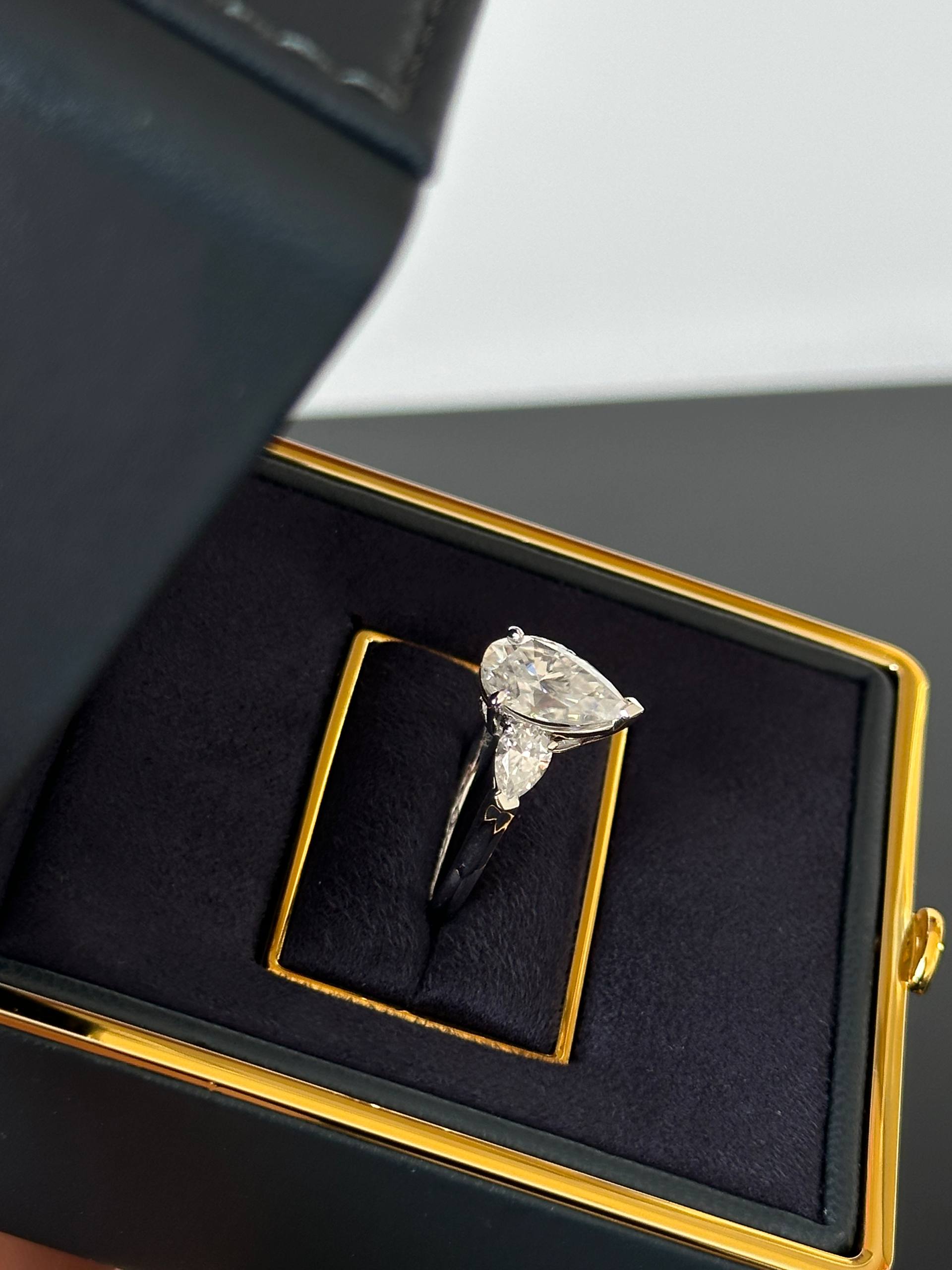 Pear-Shaped Three-Stone Diamond Engagement Ring