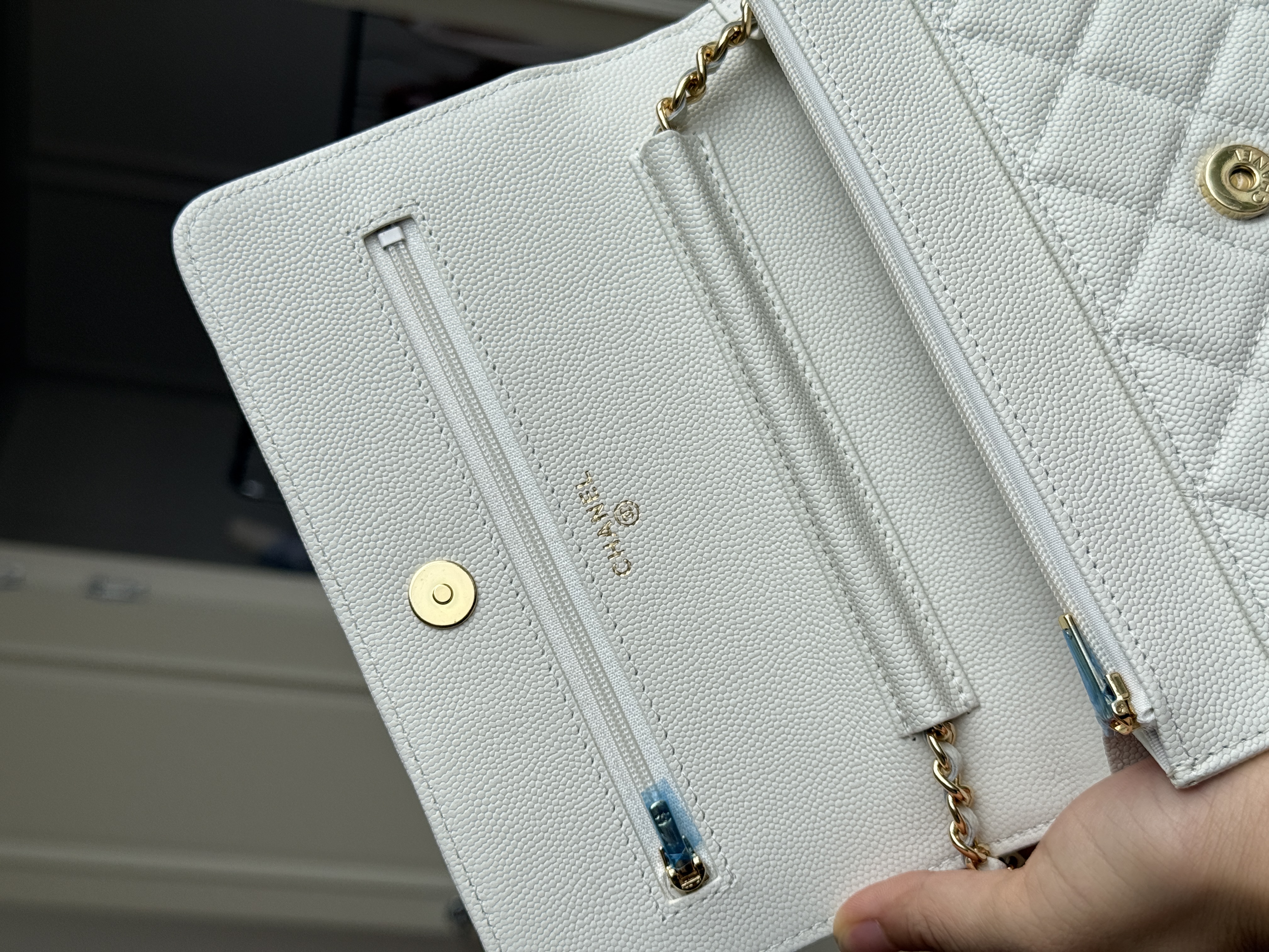 Chanel White Caviar Leather Wallet On Chain Crossbody Bag