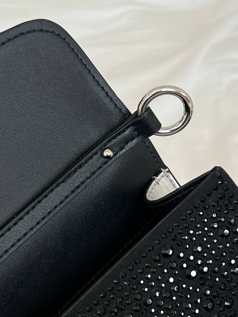 VALENTINO One Stud Crystal V Logo Satin Clutch Evening Bag