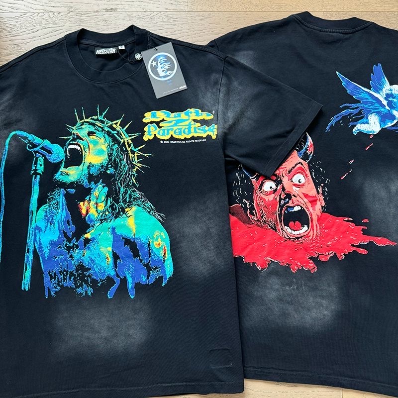 Hellstar washed black singer logo tee