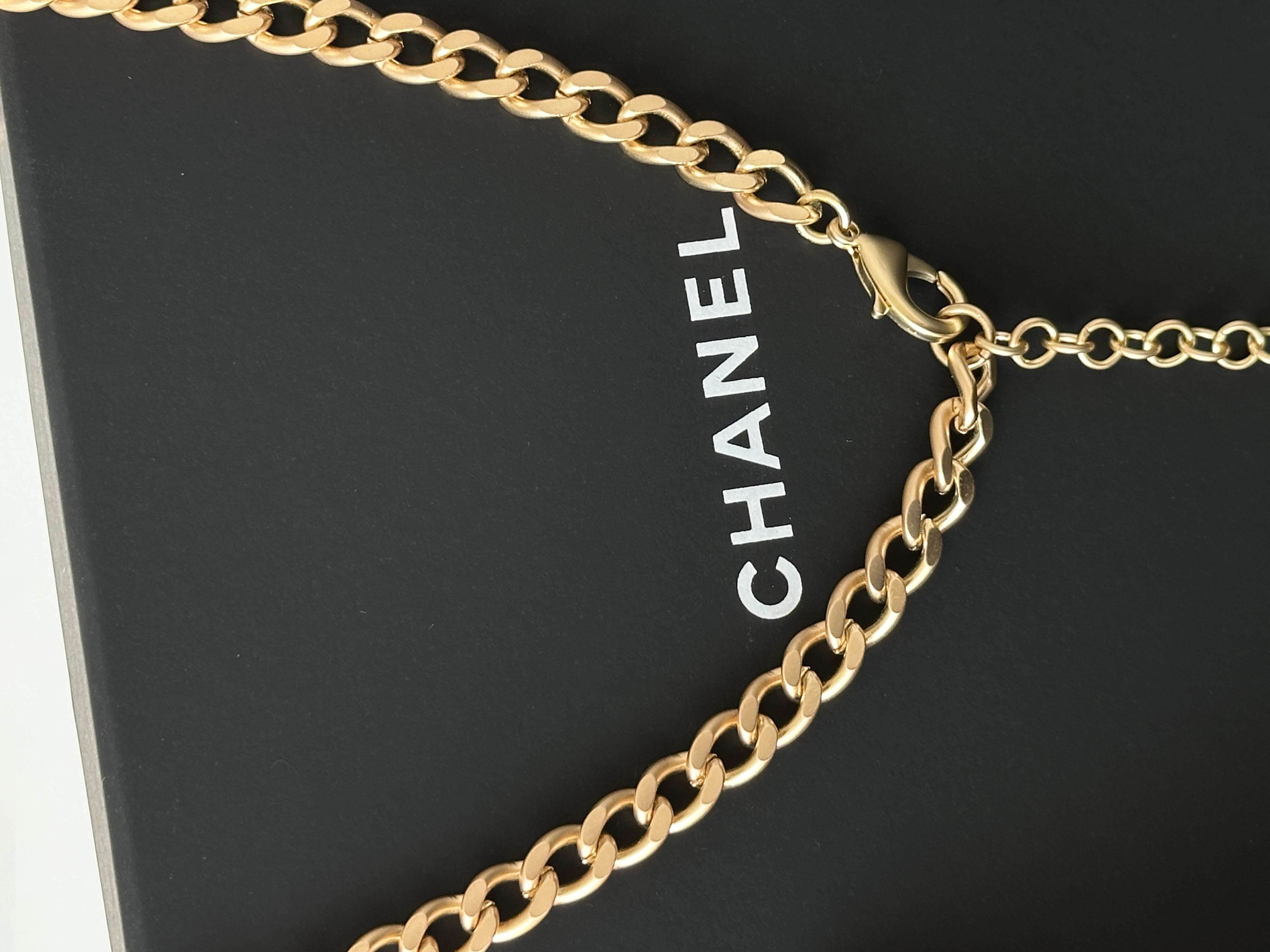Chanel Light Gold Thick Cuban Chain Waist Belt With Crystal CHANE Letters, Star & Pearl Charms, Dual-Purpose As Necklace