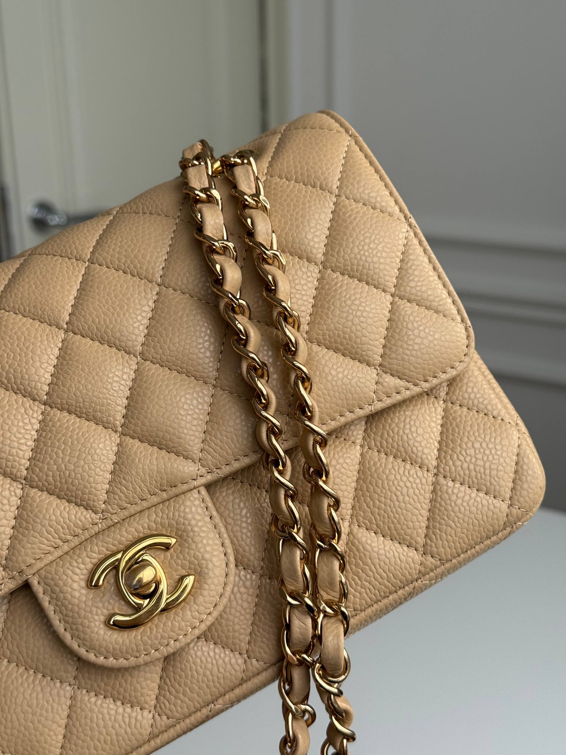 Chanel Classic Flap Milk Tea Gold Chain Bag