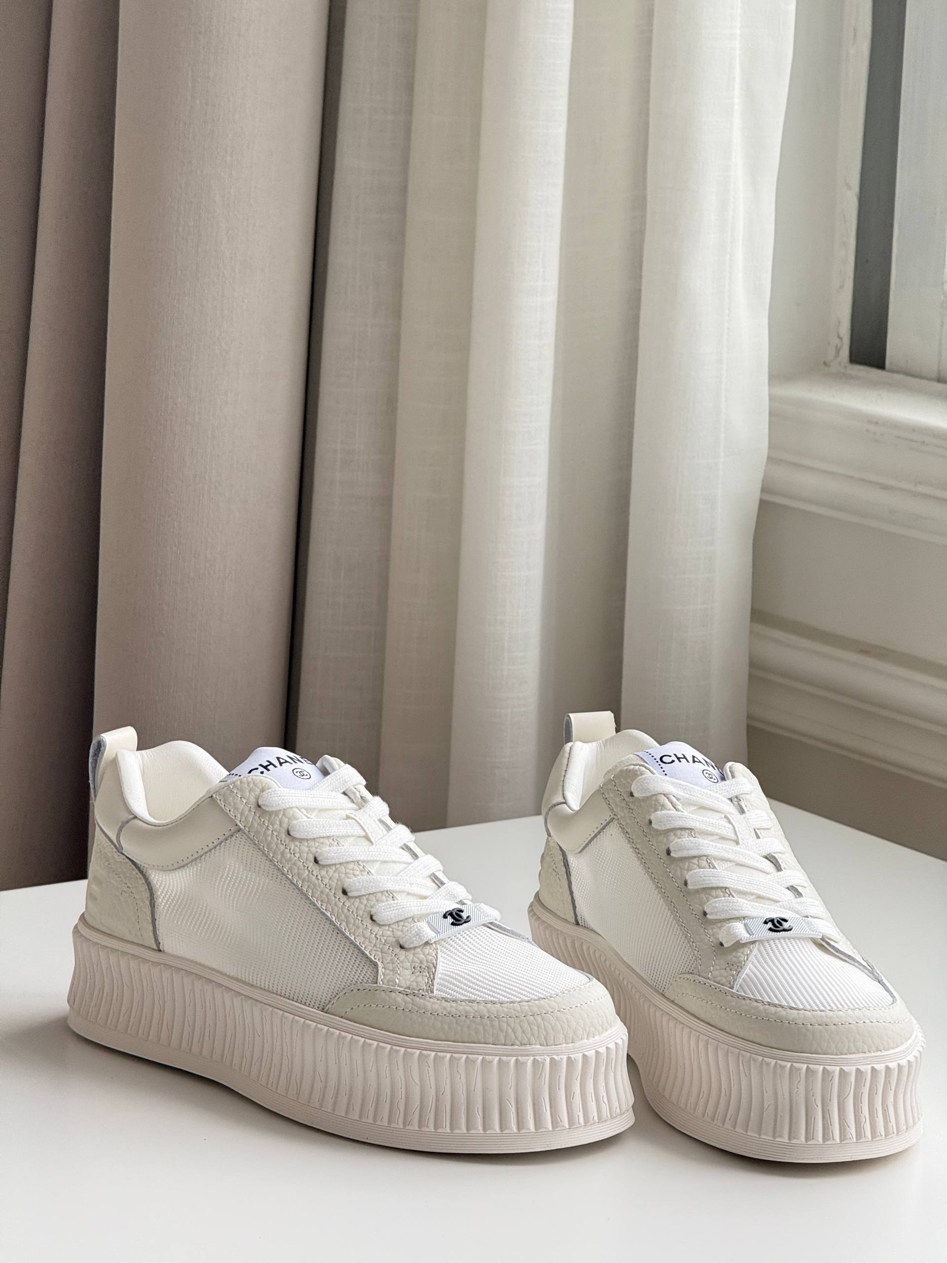Chanel Mixed-Material Quilted Platform Cookie Sneakers