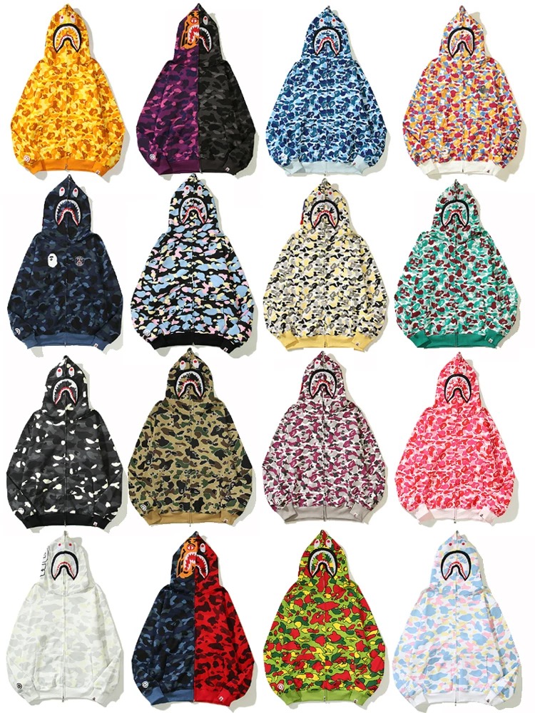 Various color camo ape man head shark face hoodie