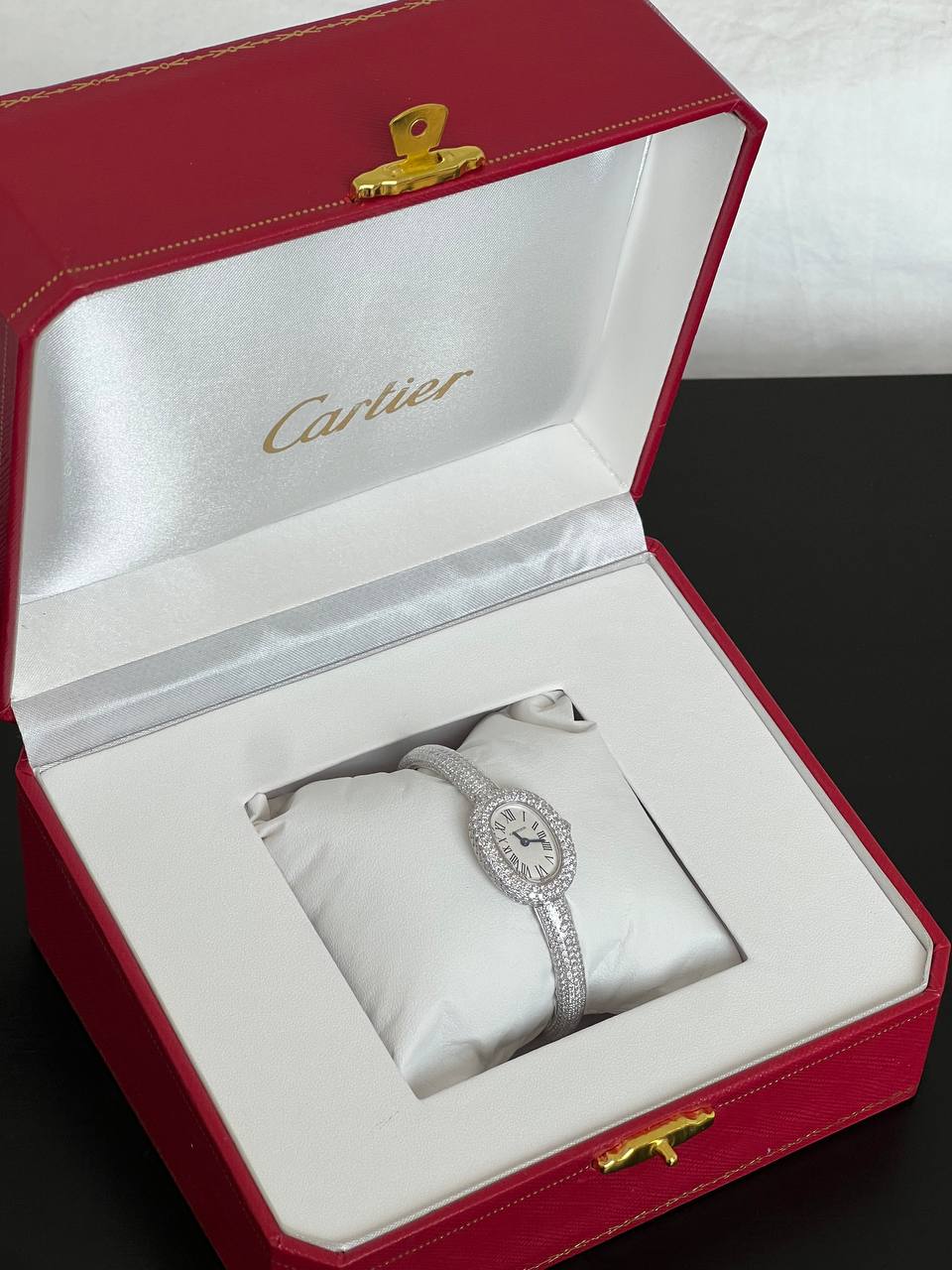 Cartier Oval Full Diamond Bangle Style Ladies Watch