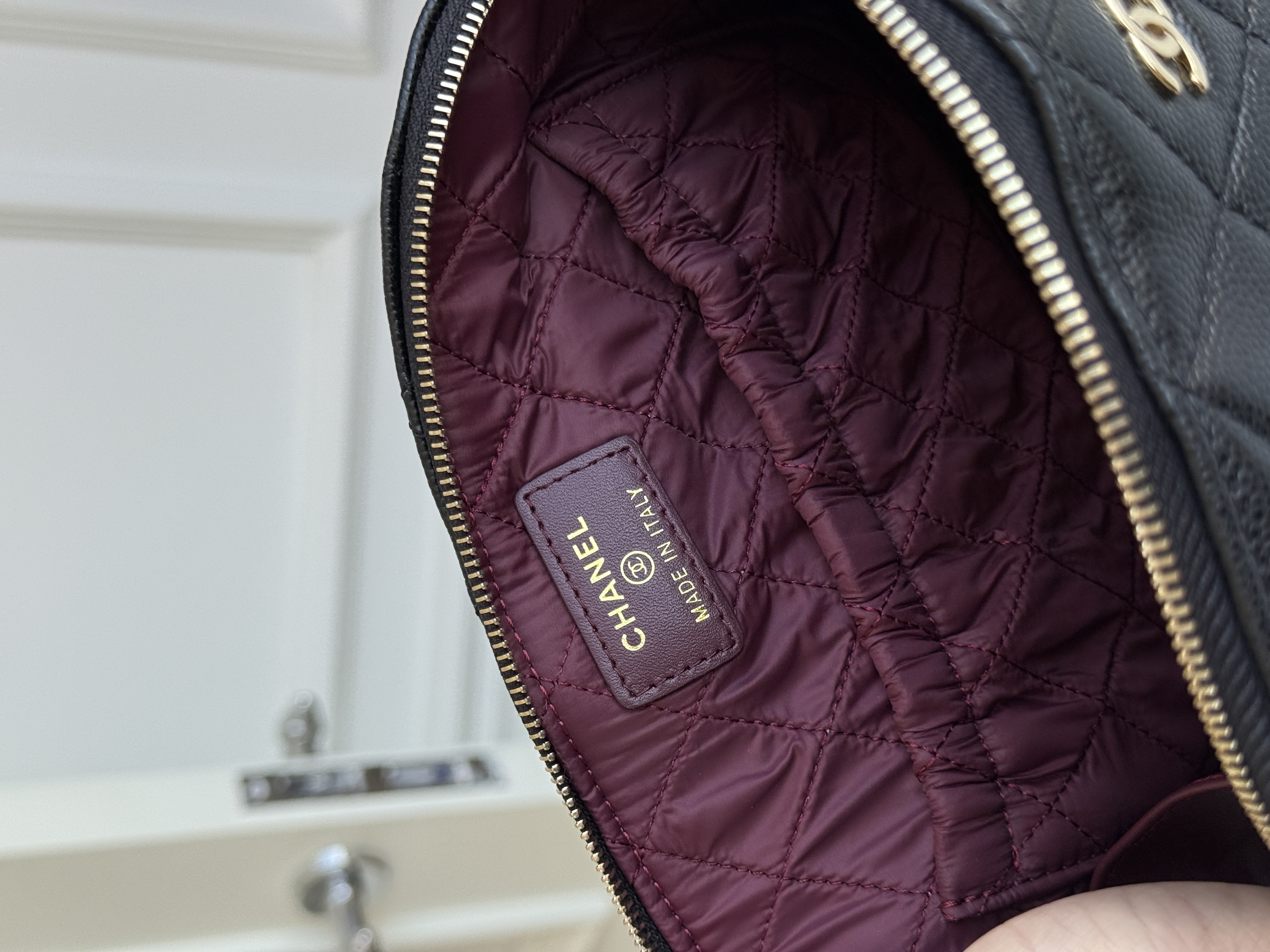 CHANEL Classic Quilted Caviar Leather Shell Cosmetic Pouch