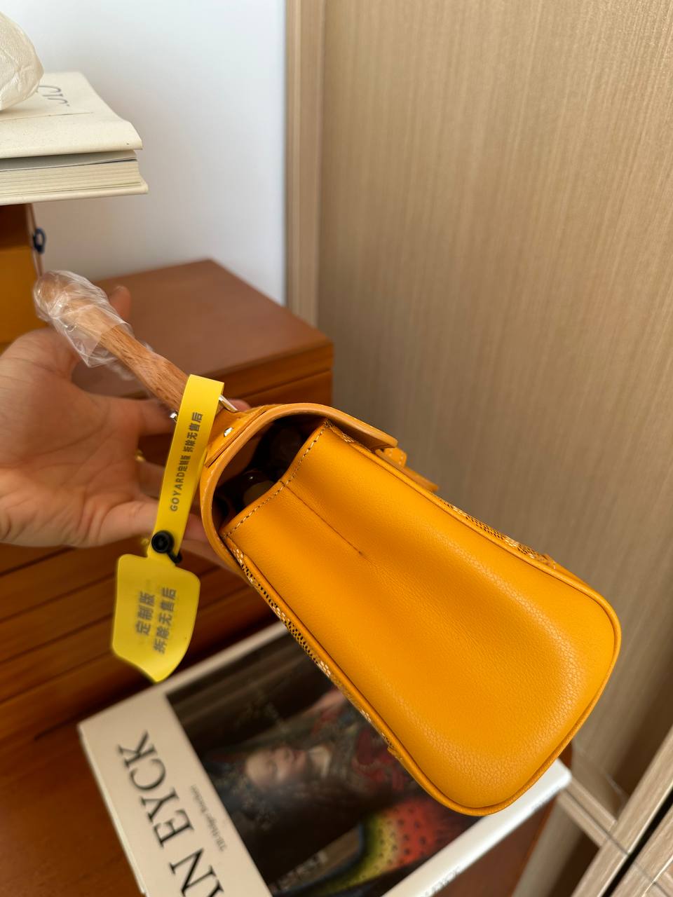 Goyard Yellow Goyardine Canvas Leather Mini Saigon Top Handle Bag