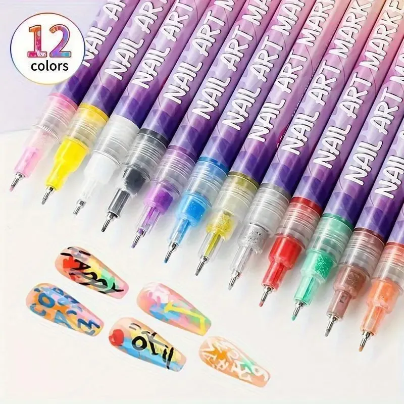 🇲🇦 Stylo nail art 12 couleurs – outil de maquillage doux et séchage rapide – Paiement à la livraison 🔥💅🎨✨🛒
