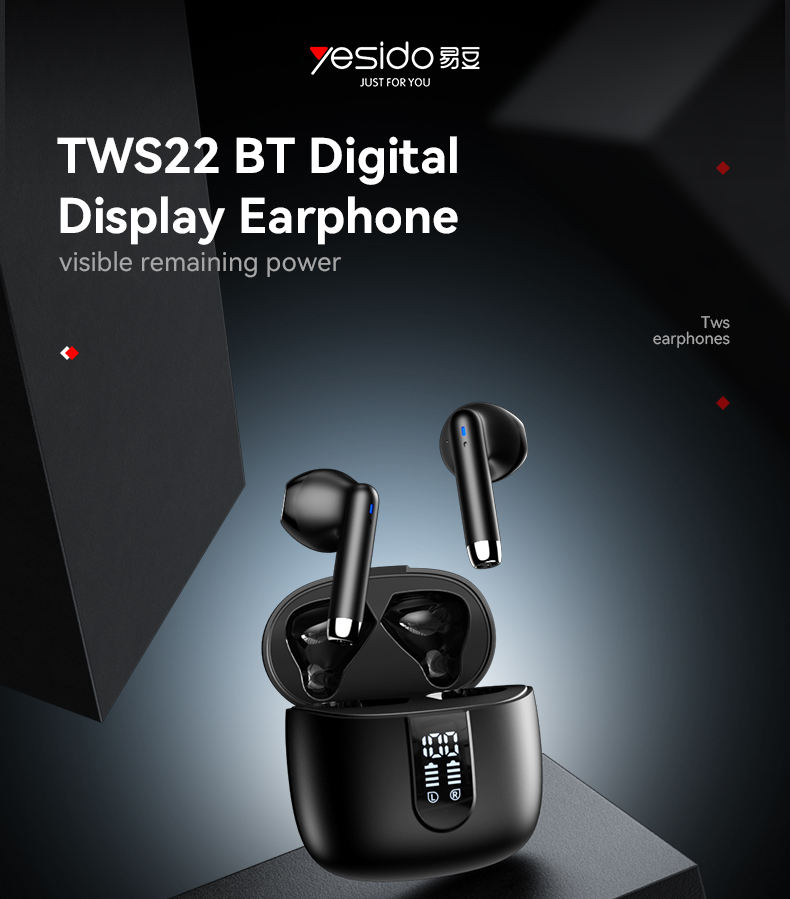 360 Surround Sound Effect BT5.3 Half-ear Design Intelligent Touch TWS22 BT Digital Display Earphone