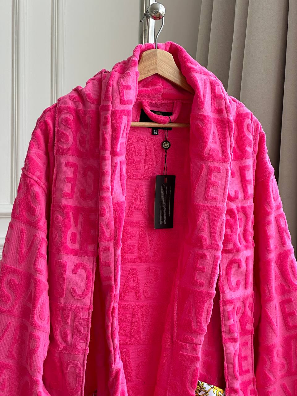 Versace I ♡ Baroque Pink Allover Logo Cotton Terry Bathrobe