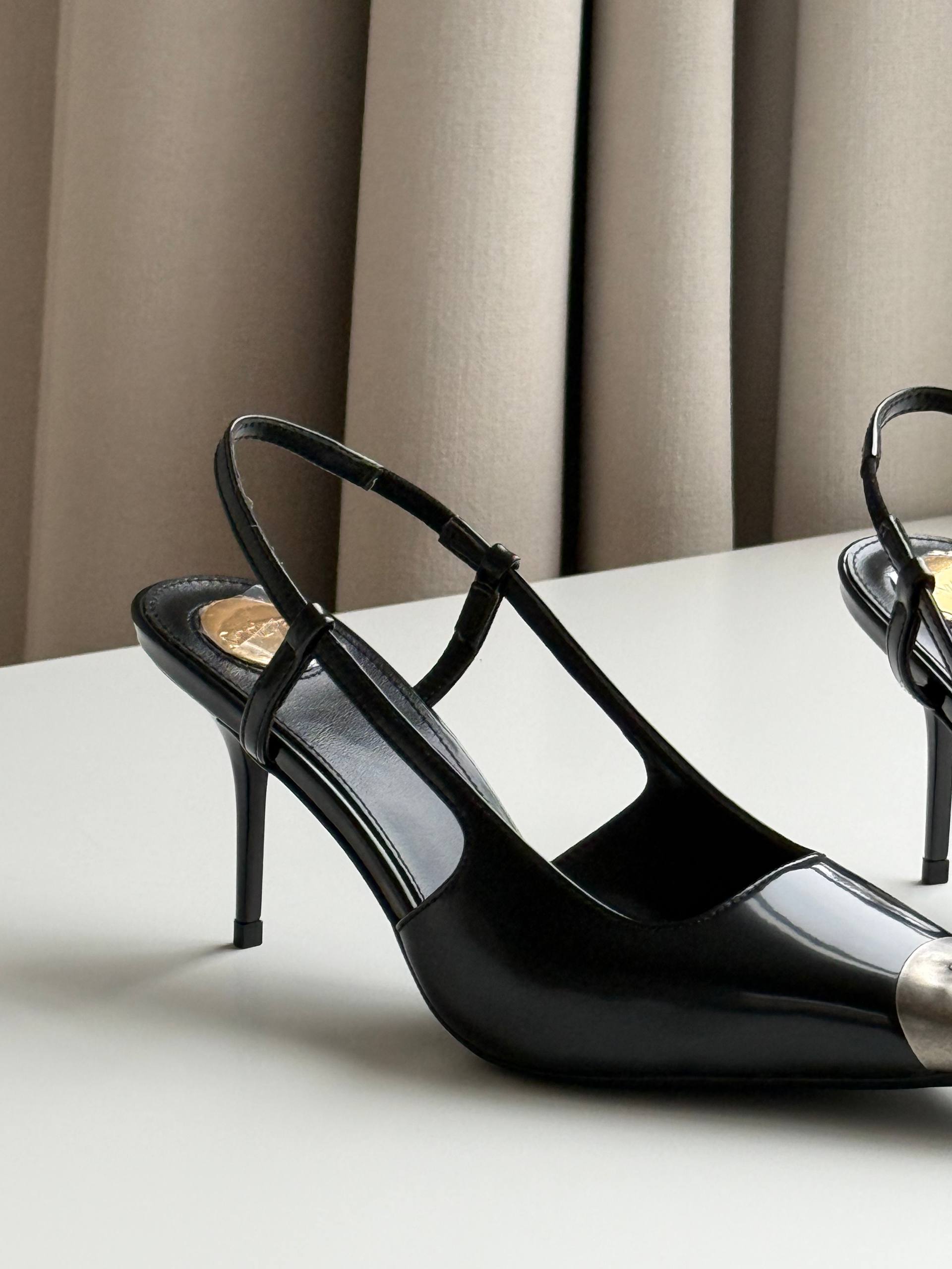 Saint Laurent Jeanne Slingback Pumps with Metal Toe Cap