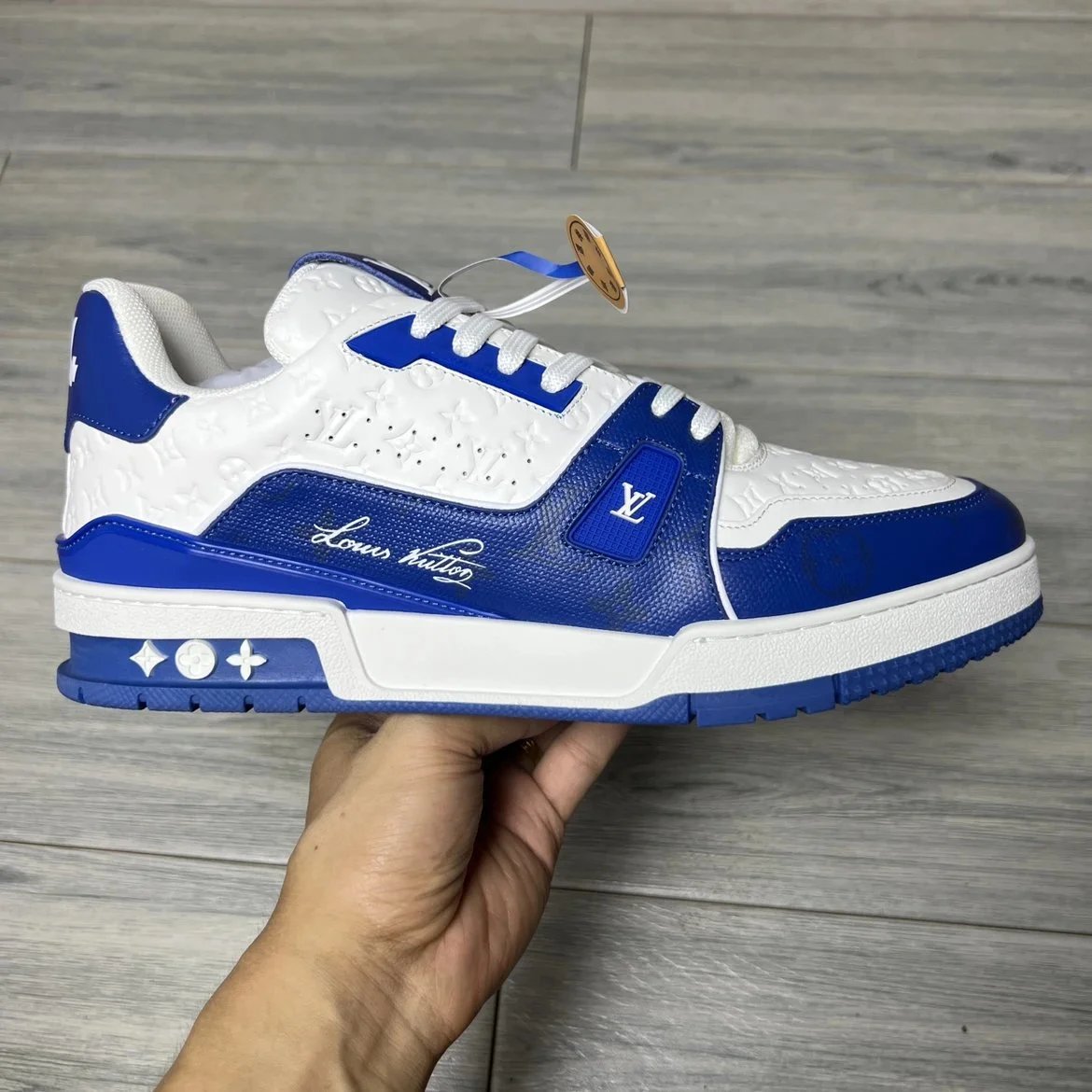 LV Full Letters Logo Trainer Shoes Blue & White