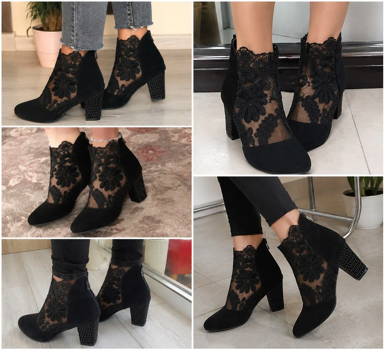 Bottines à Talons Épais et Dentelle