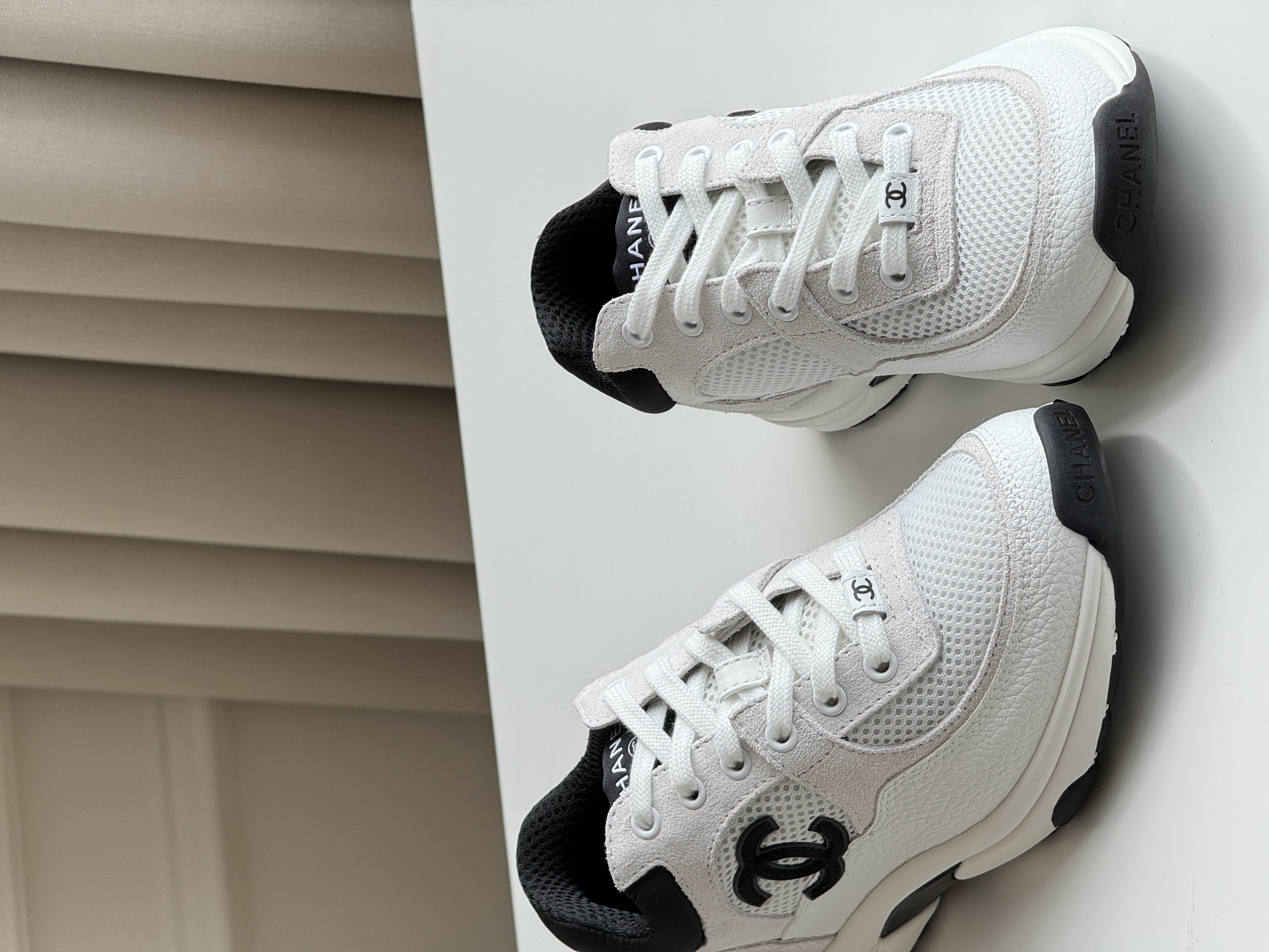 Chanel Black and White Panelled Mesh Dad Sneakers