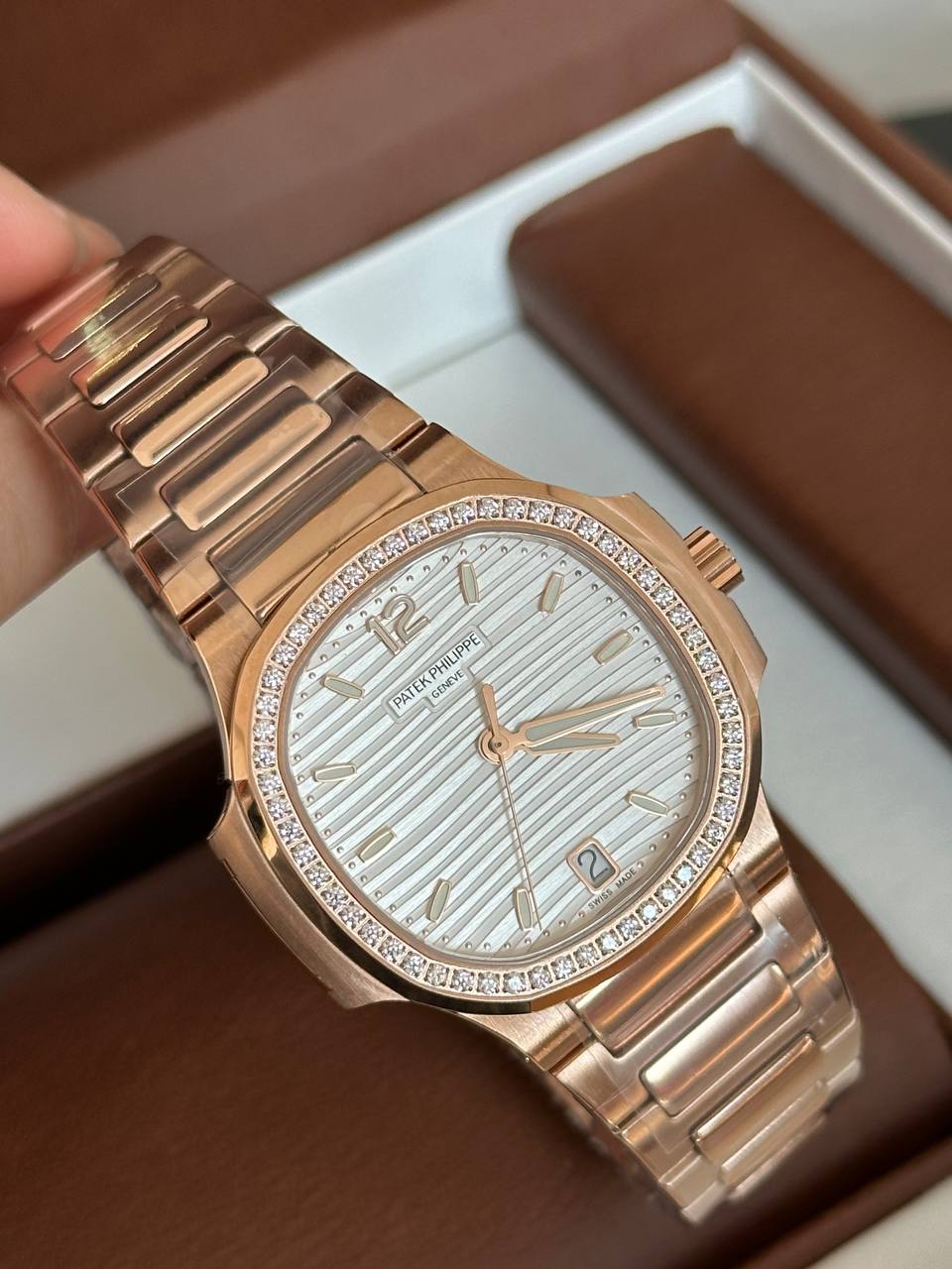 Patek Philippe Nautilus Rose Gold Diamond Bezel Automatic Watch