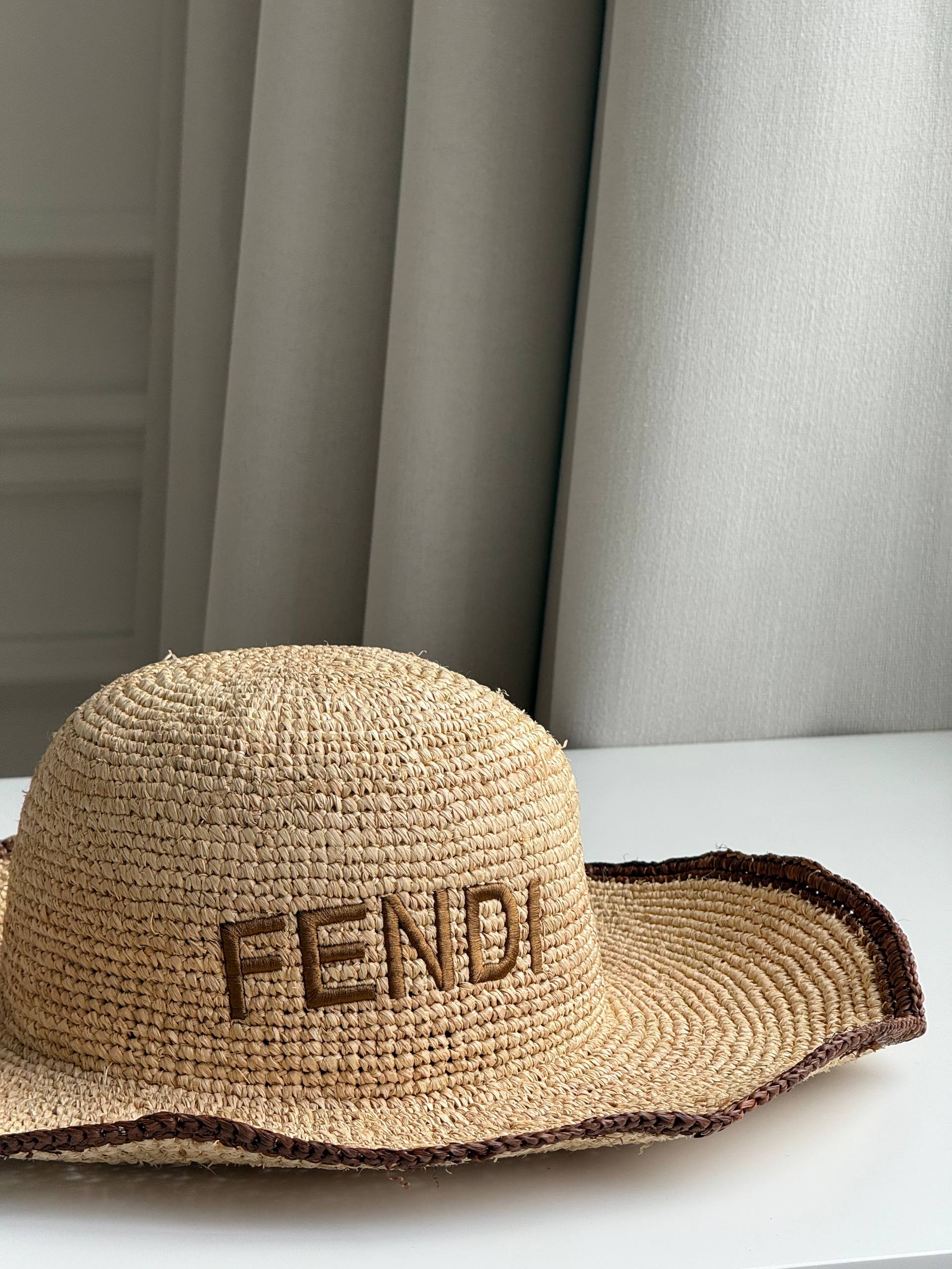 Fendi Embroidered Logo Raffia Wide-Brim Sun Hat