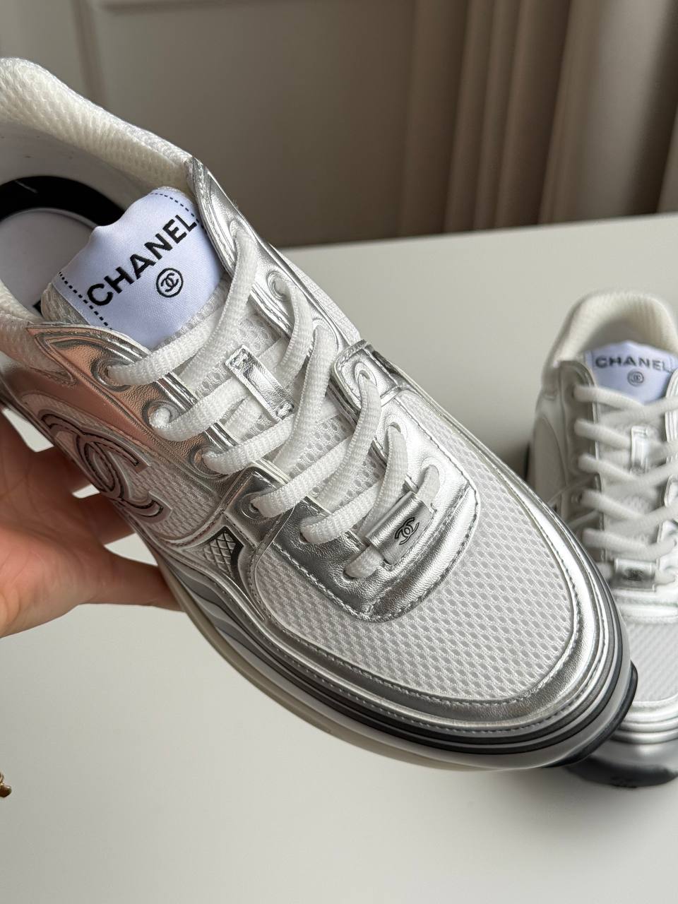 CHANEL Mesh & Metallic Calfskin Sneakers