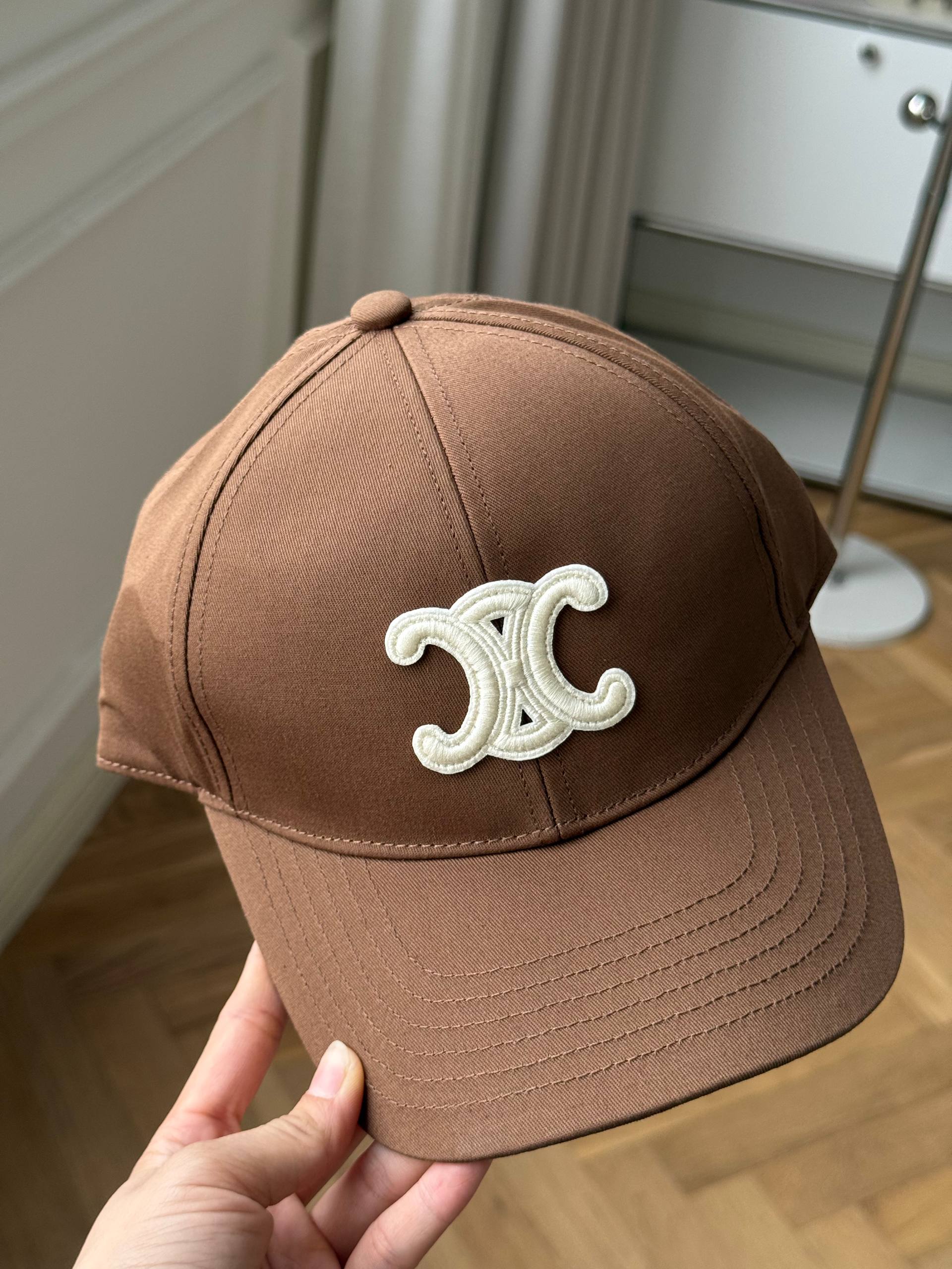 Celine Triomphe Logo Embroidered Brown Baseball Cap