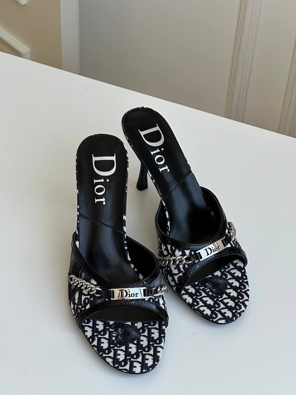 Christian Dior Oblique Monogram Chain Heel Mules