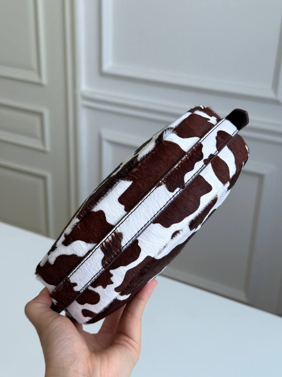 Prada Mini Cow-Print Calf Hair Arqué Shoulder Bag