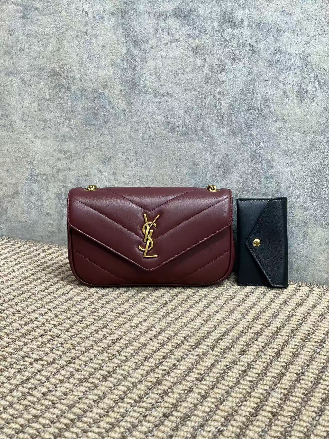YSL Loulou Mini Chain Crossbody Bag Burgundy