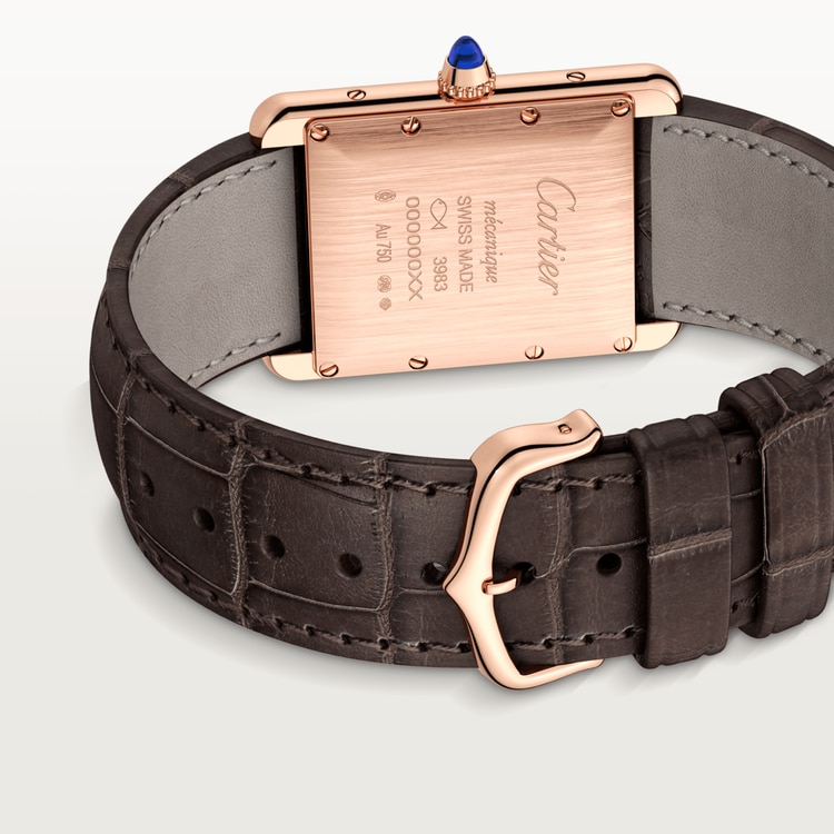 TANK LOUIS CARTIER WATCH Large model, hand-wound mechanical movement, rose gold, leather【1:1 Replica】