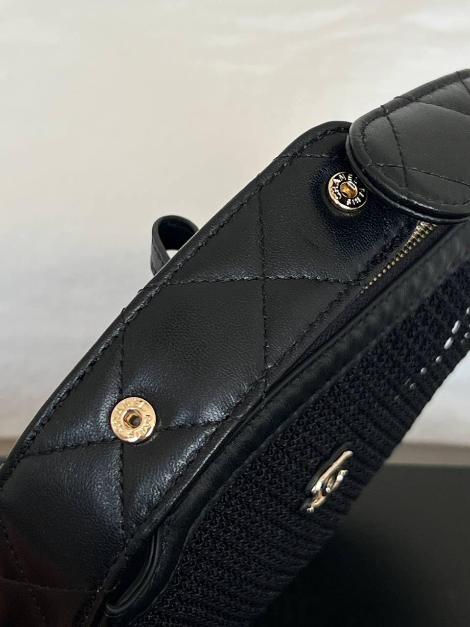 Chanel Black Hollow Mesh Gold CC Logo Semi-circular Top Handle Mini Bag