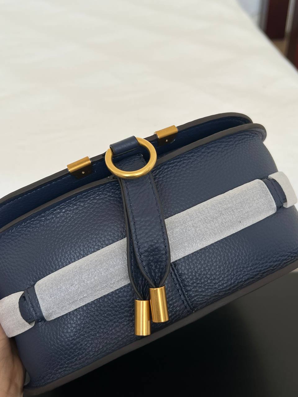 Chloé Navy Pebbled Leather Small Marcie Saddle Crossbody Bag