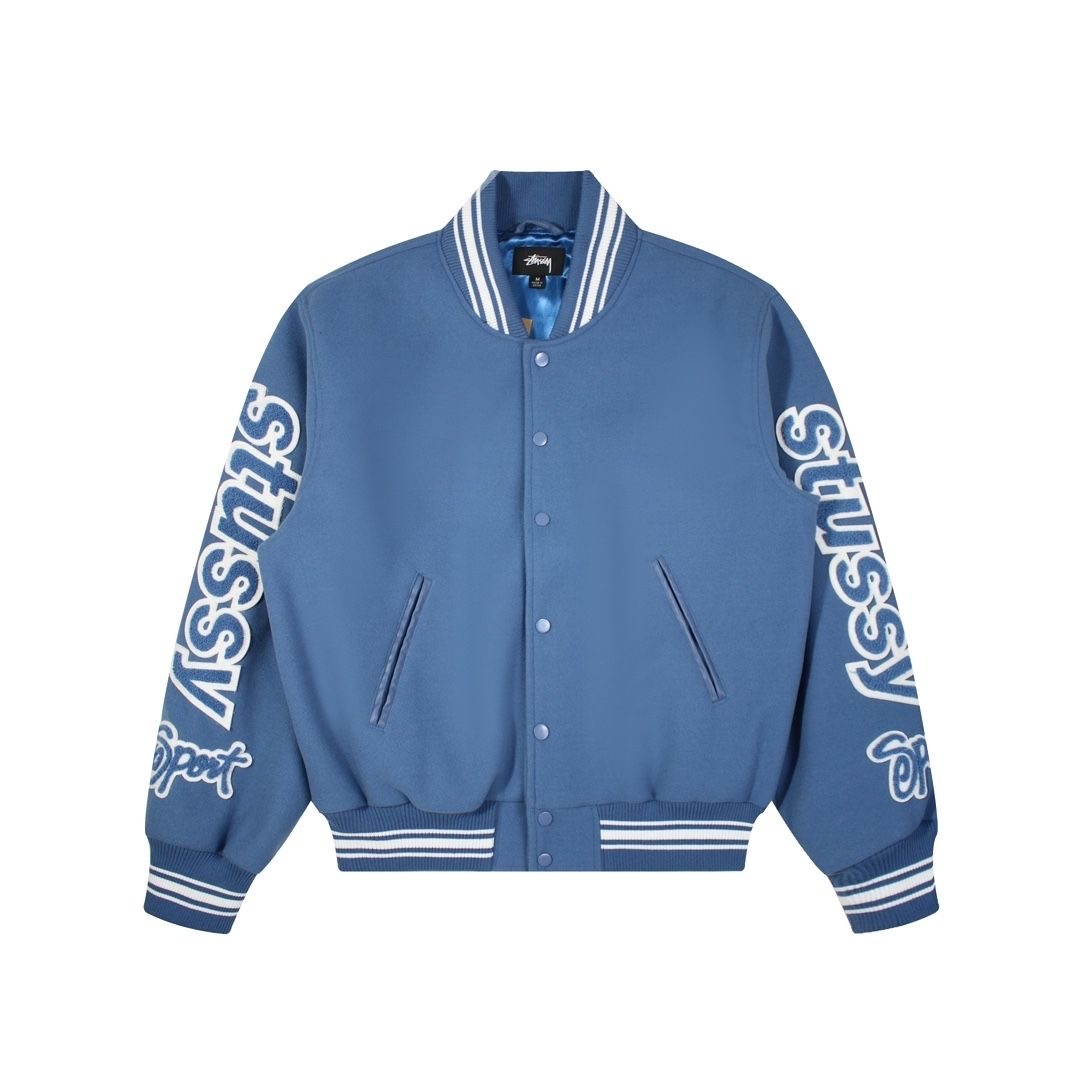 Fleece Side Letters Baseball Jacket Black Color( need one size up）