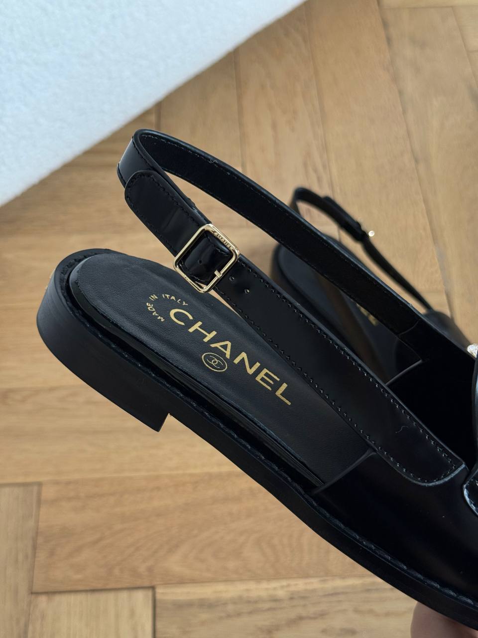 CHANEL Interlocking CC Crystal-Embellished Patent