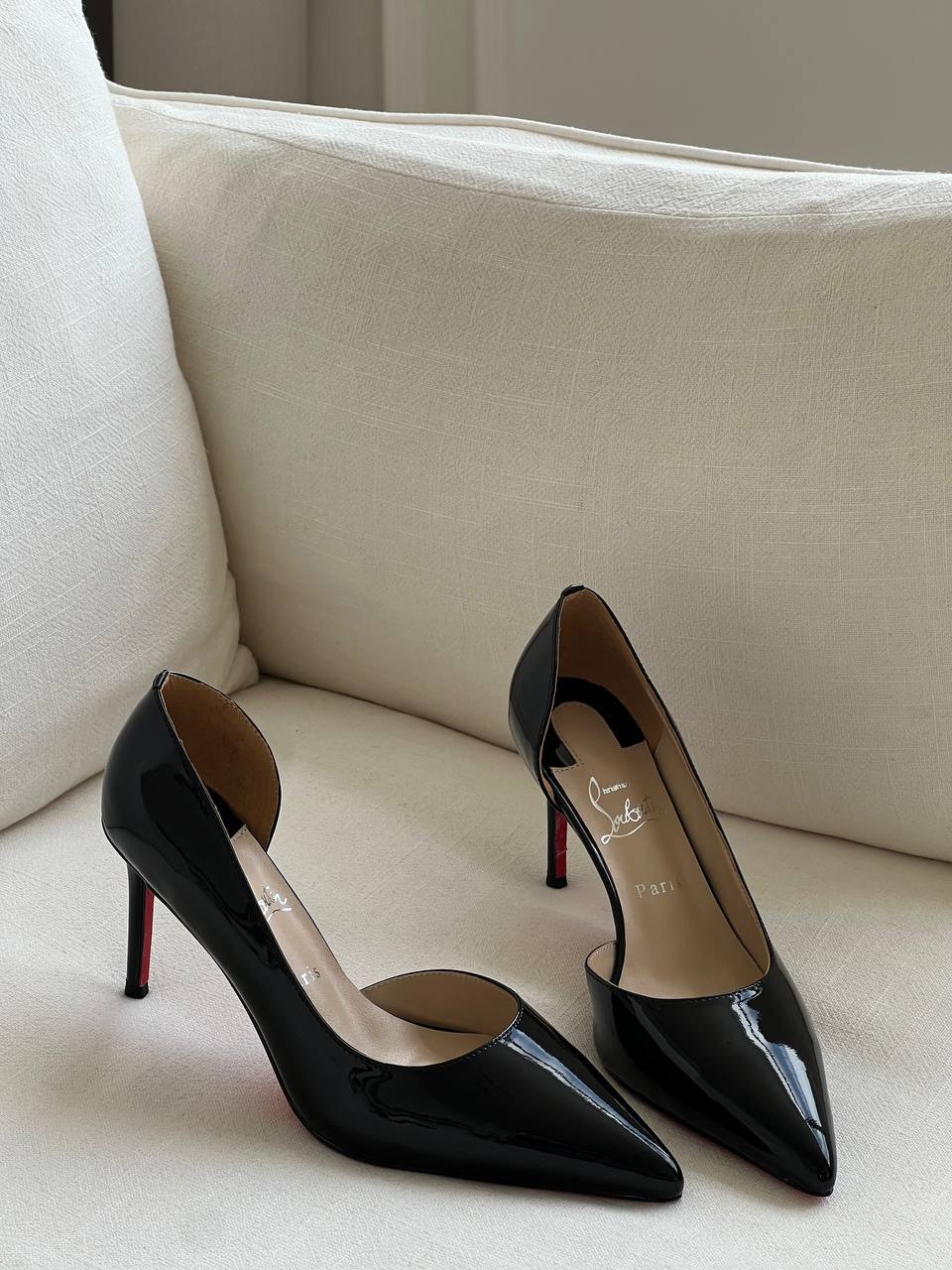 Christian Louboutin Black Patent Leather Pointed D'Orsay Stiletto Pumps