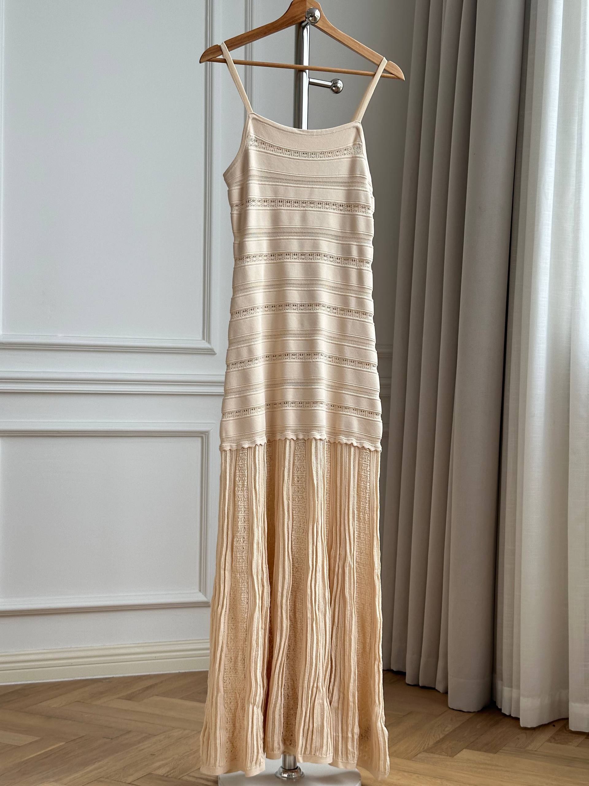 Cutout Striped Knit Spaghetti Strap Mermaid Maxi Dress