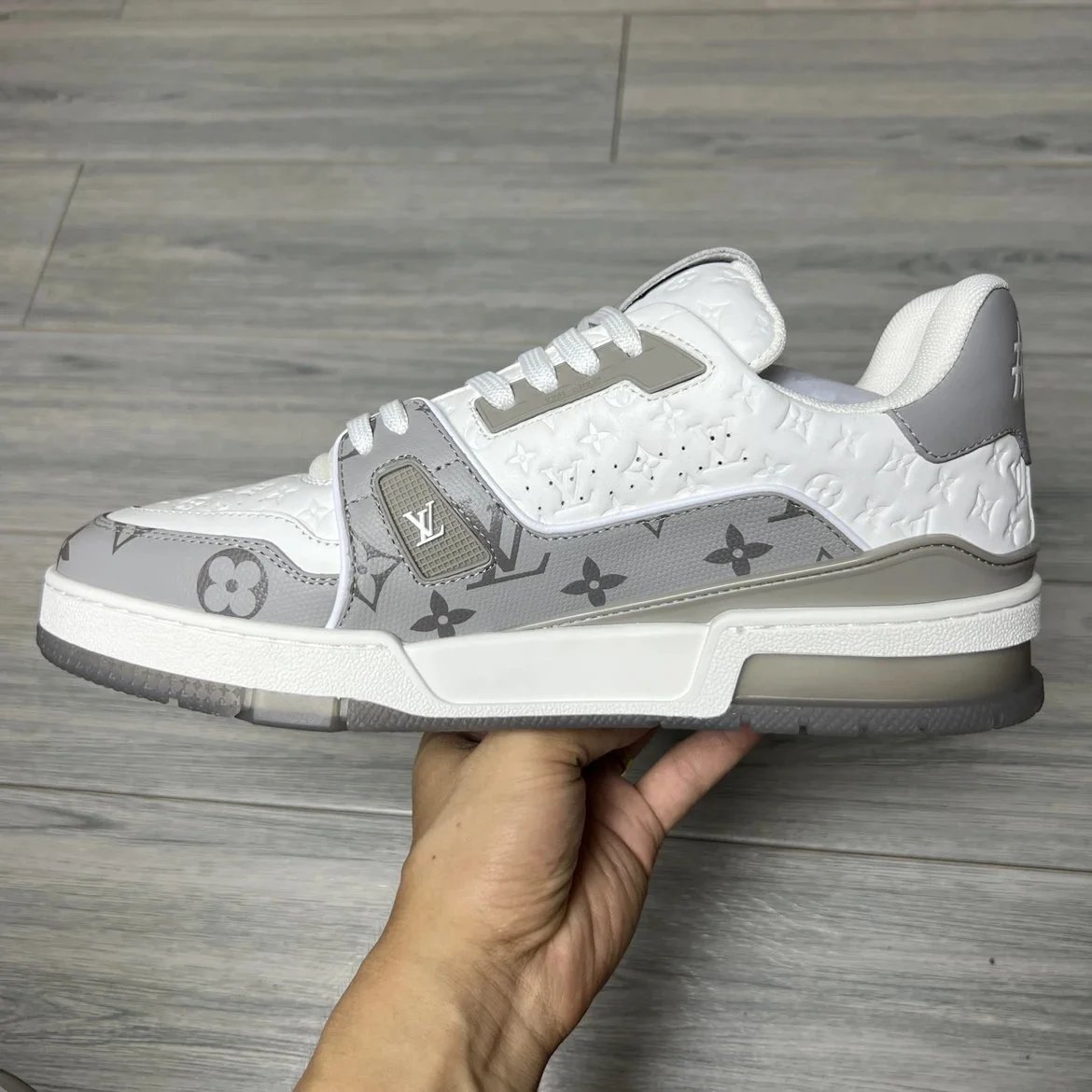 LV Full Letters Logo Trainer Shoes White & Grey