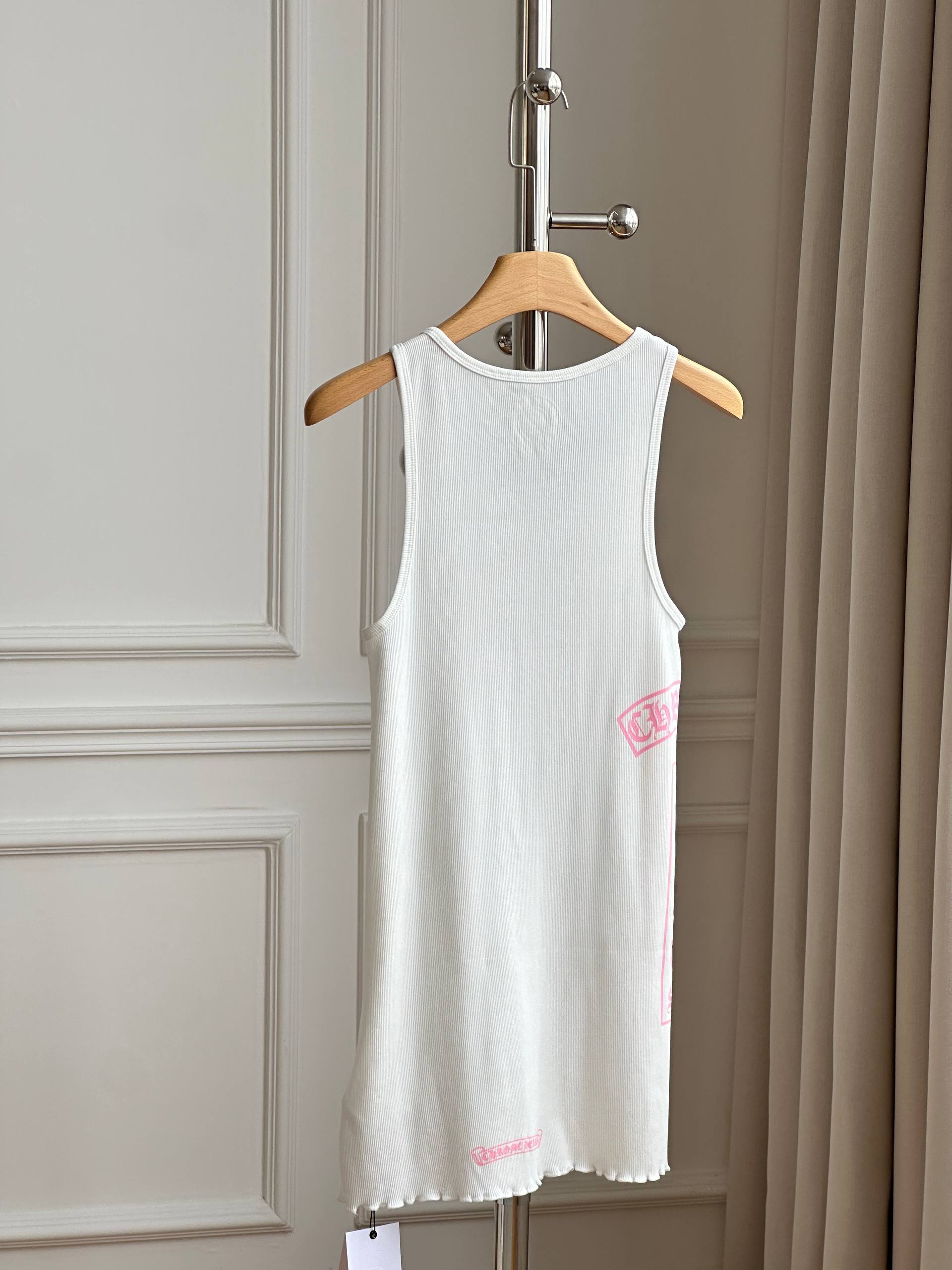 Chrome Hearts Pink and White Letter Printed Ribbed Tank Dress