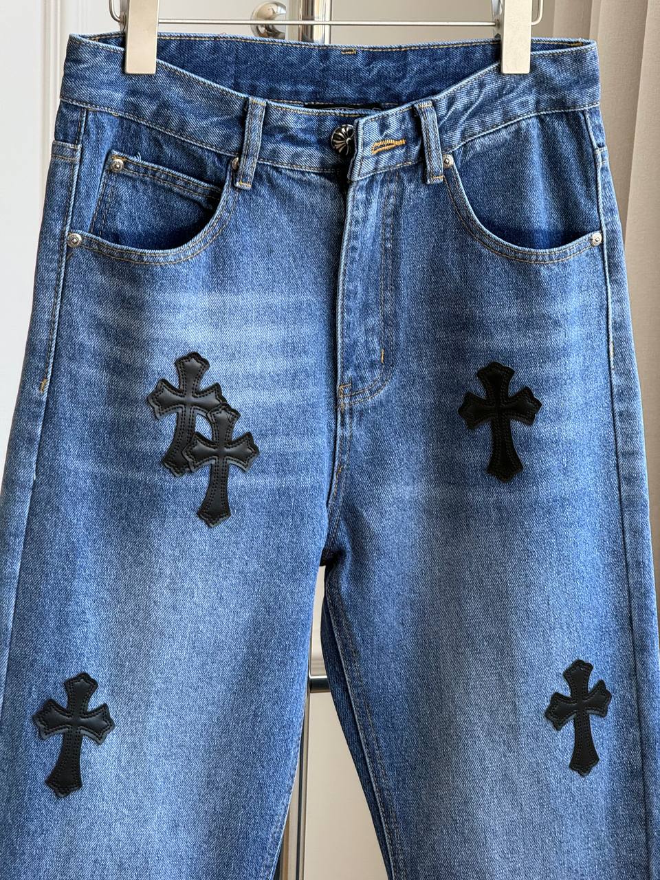 Chrome Hearts Cross Leather Patch Straight Leg Jeans