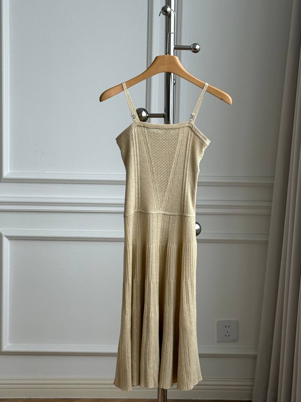 Sequin-Embellished Ribbed Knit Cami Midi Dress