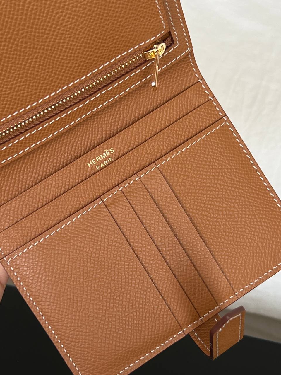 Hermès Bearn Short Wallet Gold H Buckle Tan Epsom Leather