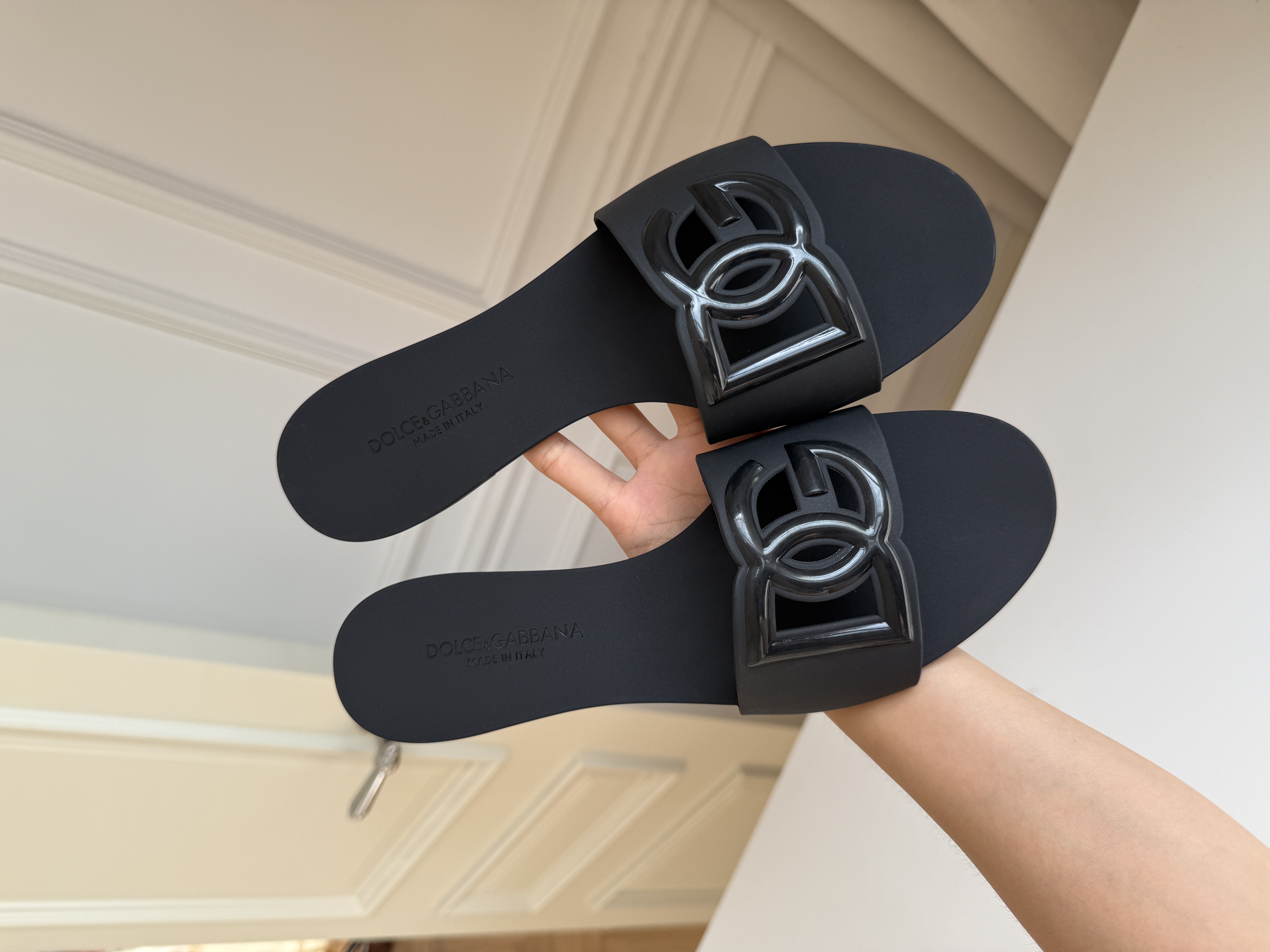 Chanel Black Gloss Hollow CC Logo One-Strap Flat Jelly Slide Sandals