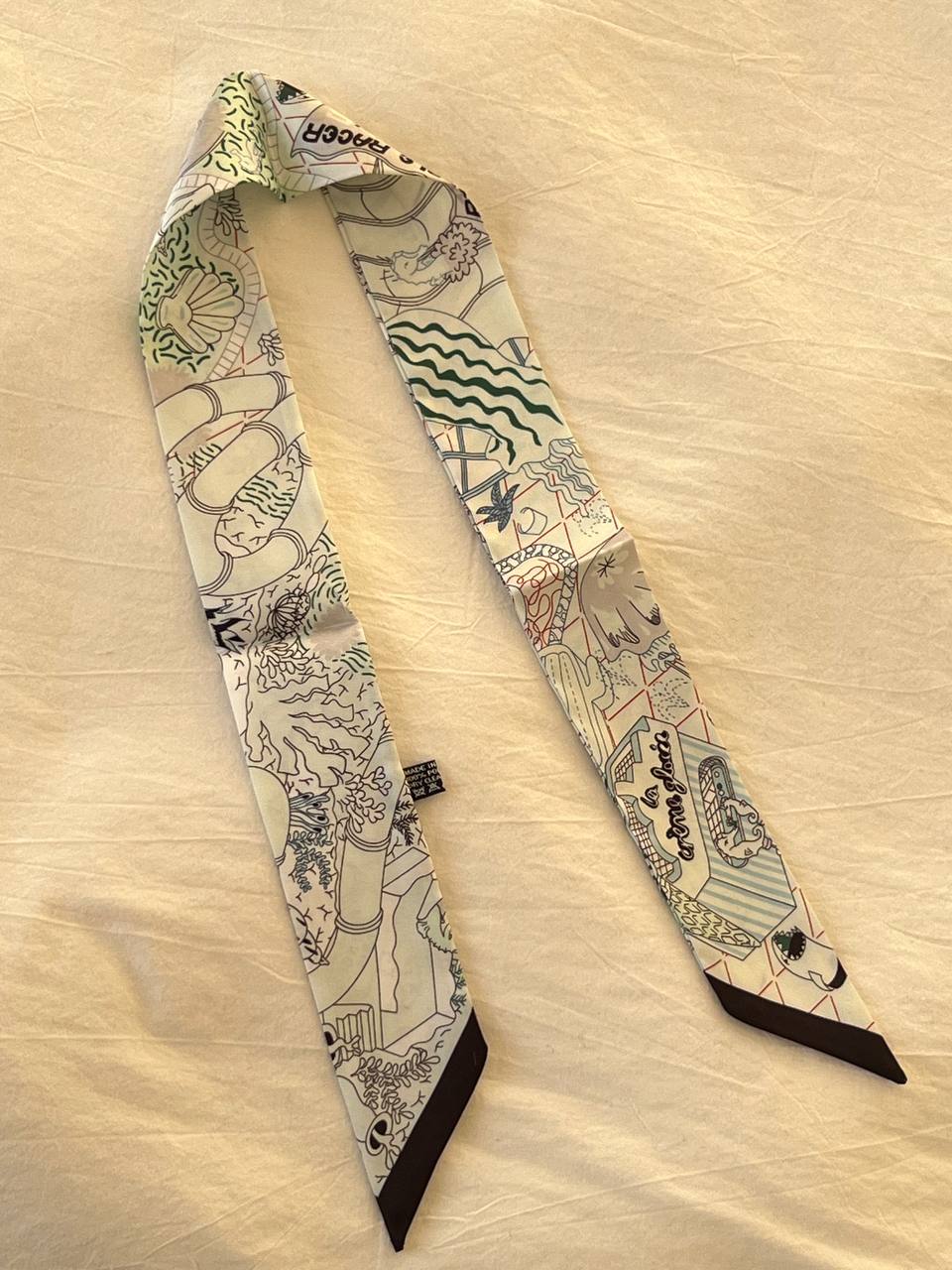 Hermès Light Base Printed Landscape Silk Twilly Scarf