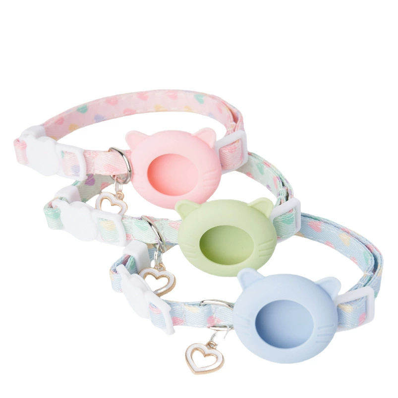 AirTag Protective Case Collar Holder Colorful Heart Print Heart Charm Anti-Lost Pet Tracker Case - MAISONKAIRON