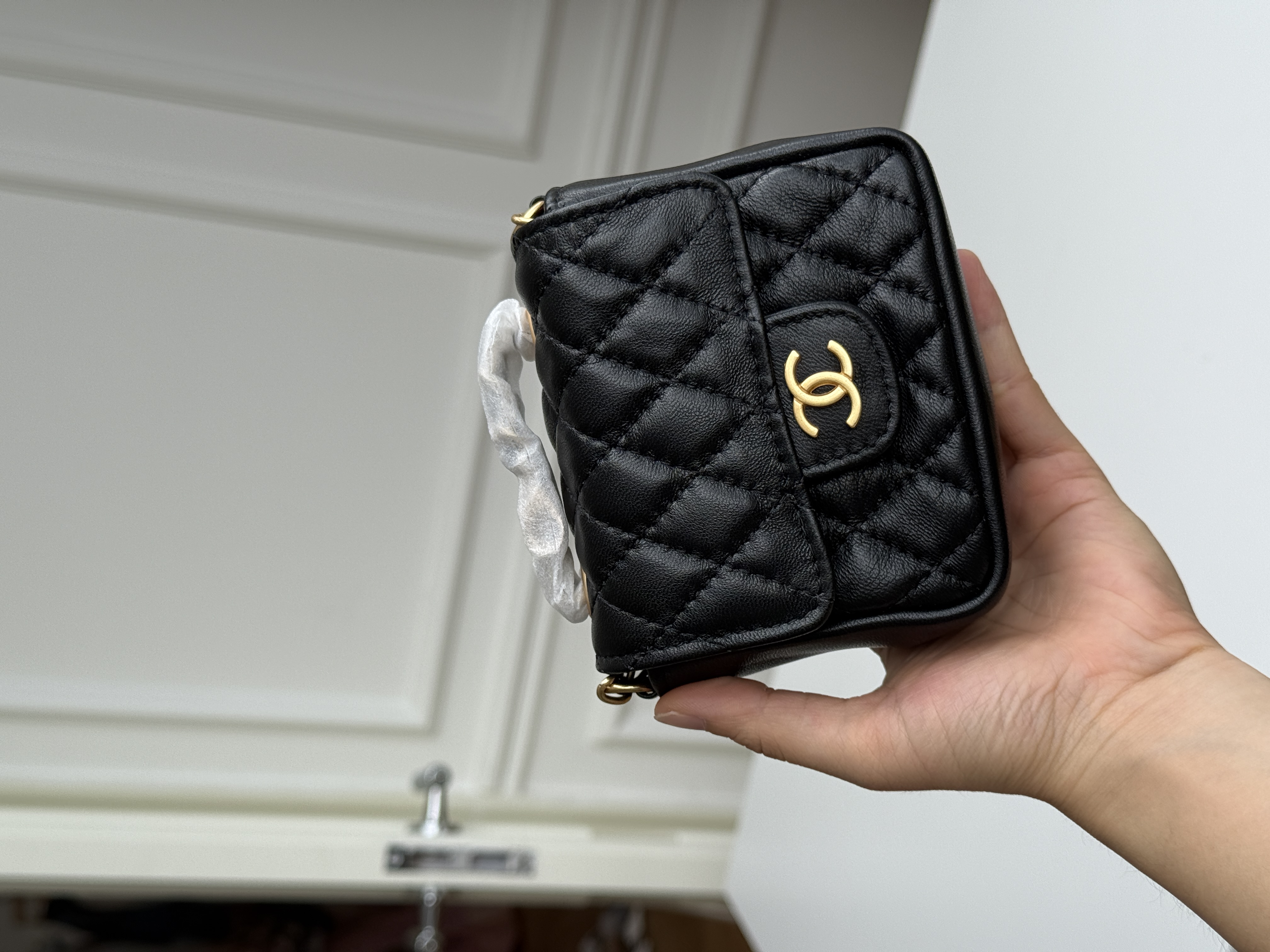 Chanel Black Caviar Leather Mini Handheld Square Box Gold CC Chain Crossbody Bag