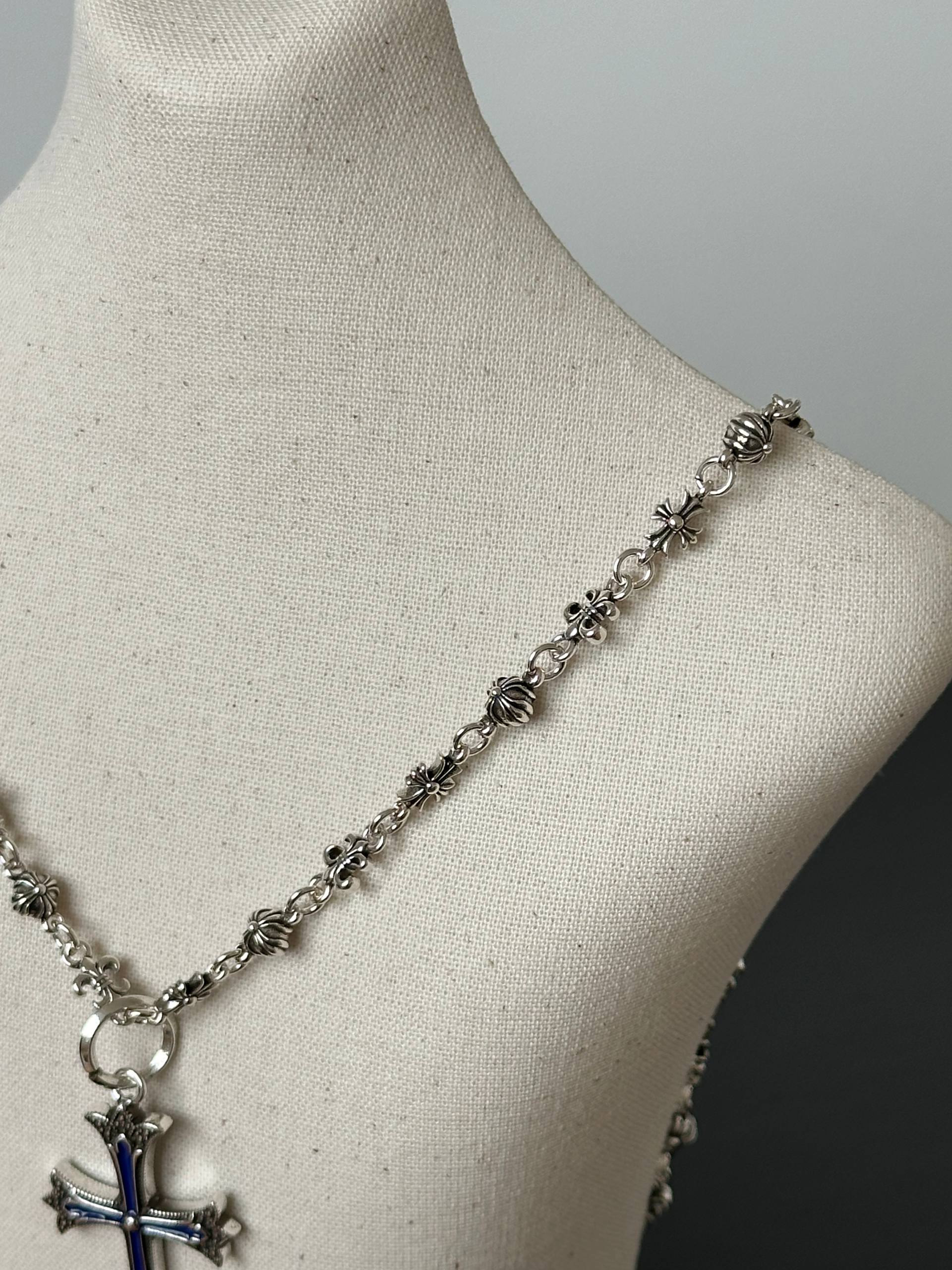 Chrome Hearts Cross Pendant Necklace with Blue Enamel