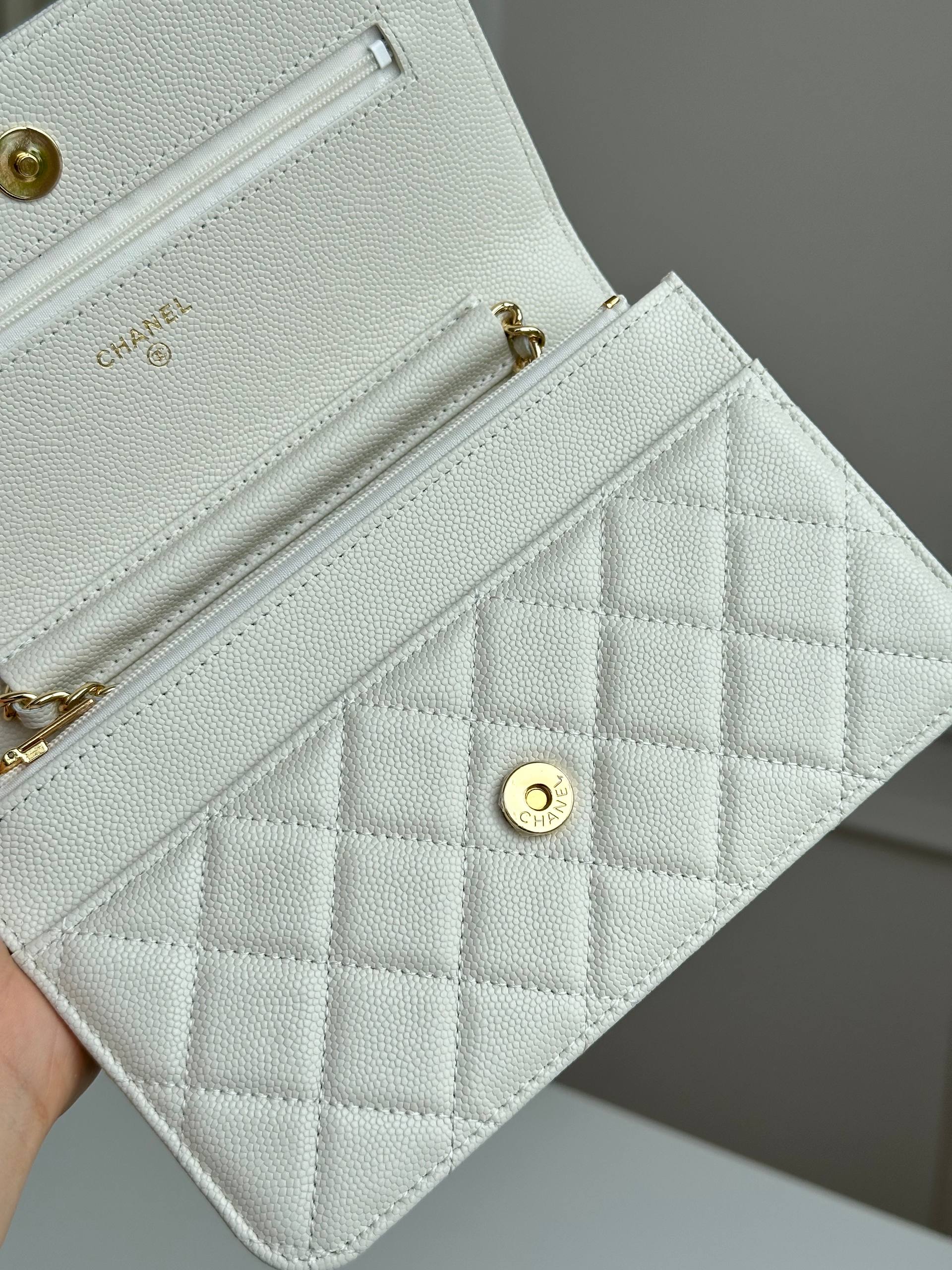 Chanel Quilted Caviar Leather WOC Gold CC Chain Wallet Crossbody Bag